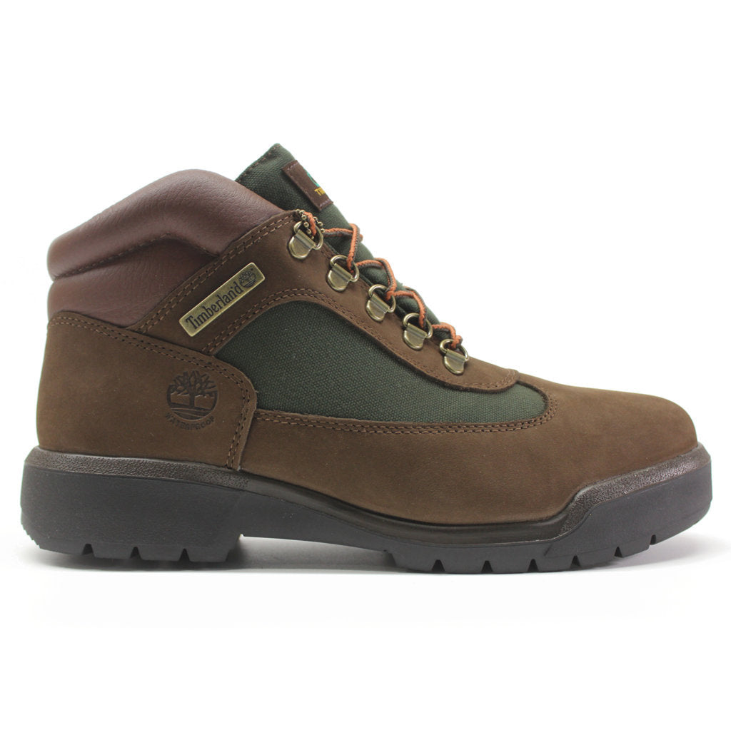 Dark brown and green timberland boots on sale