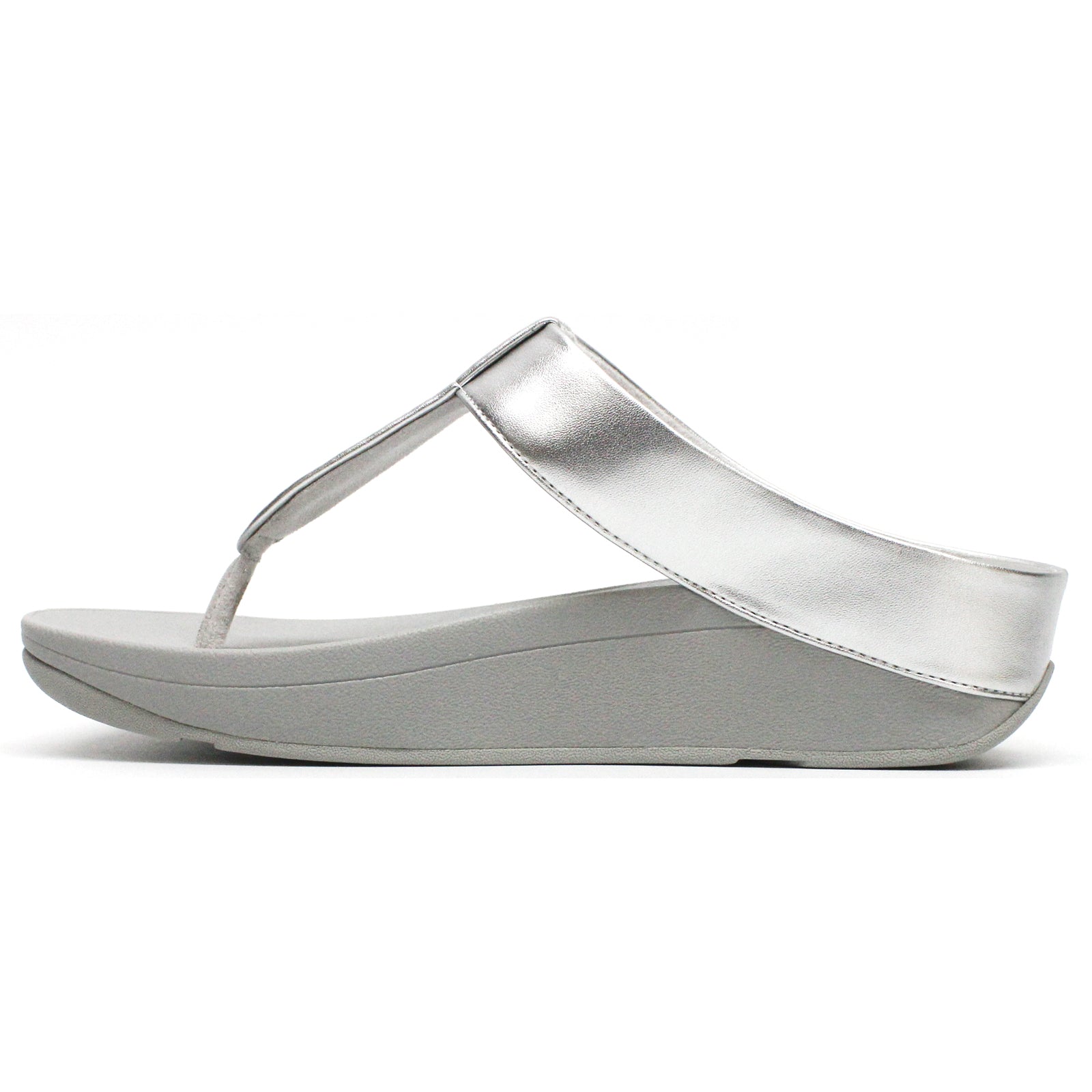 FitFlop Fino Glitterdust Metallic Toe Post Synthetic Leather Womens Sandals#color_silver