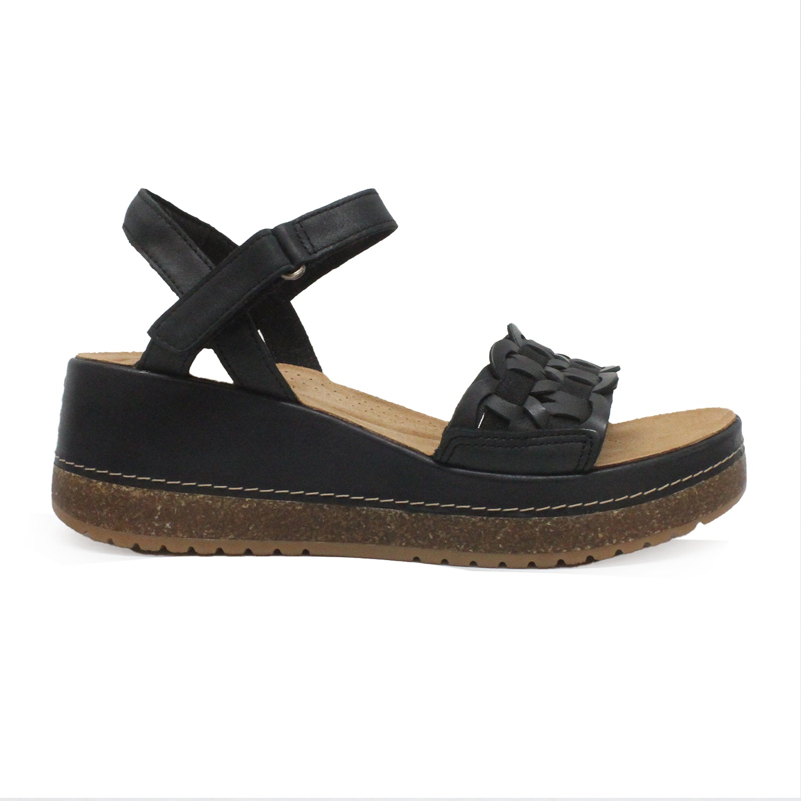 Clarks Kassanda Bar Leather Womens Sandals#color_black