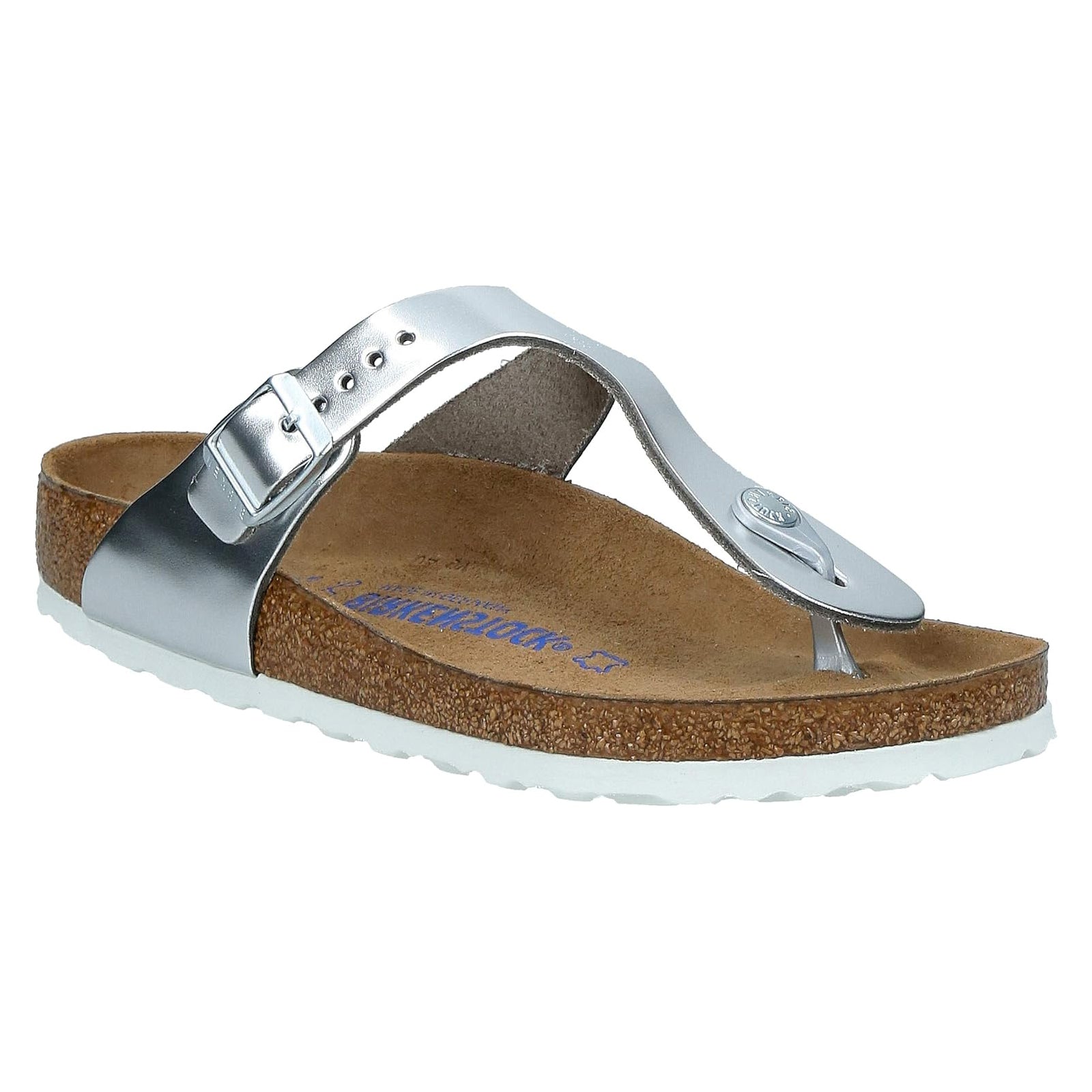 Birkenstock Gizeh BS Soft Footbed Natural Leather Unisex Sandals#color_silver