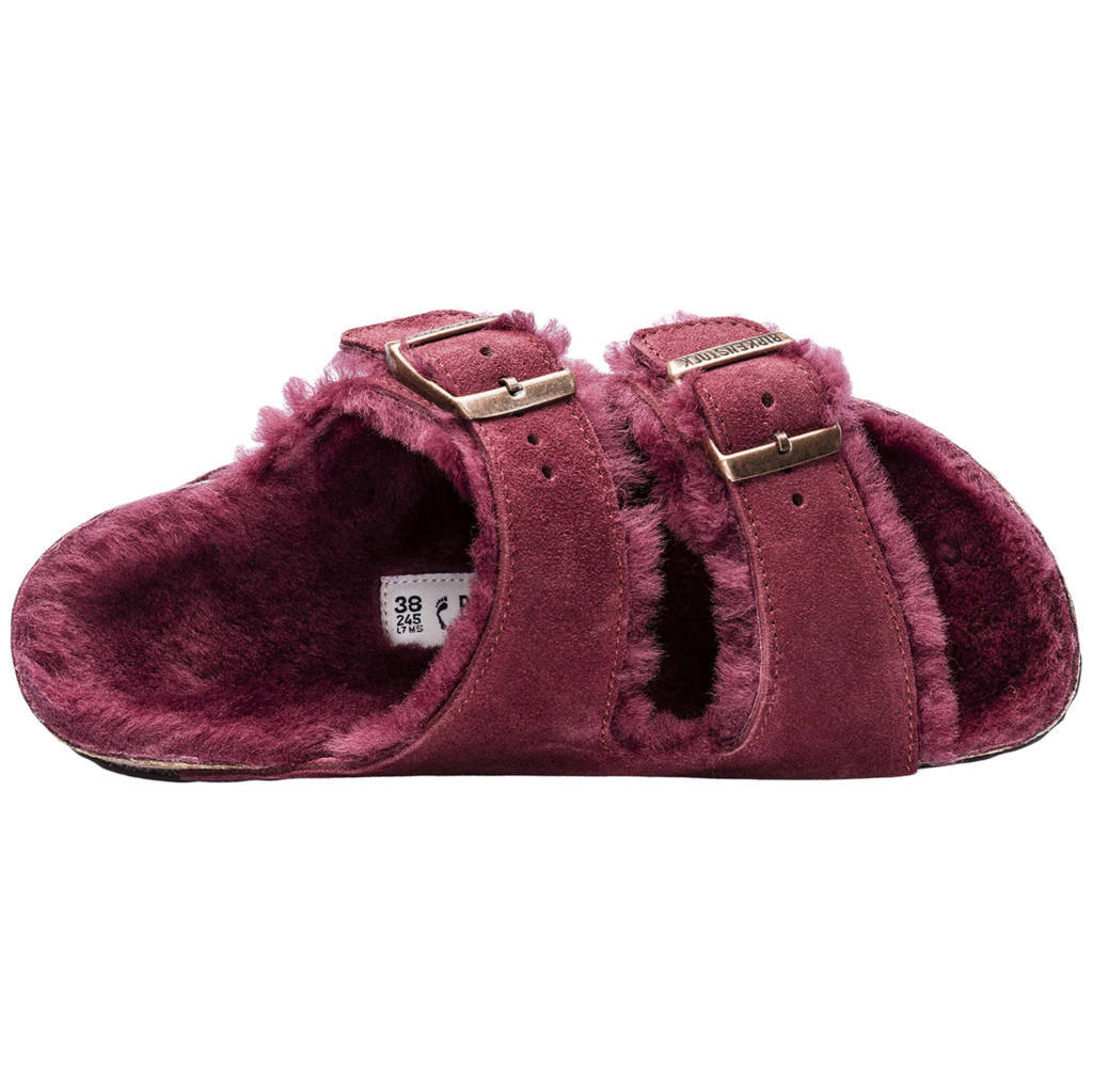 Birkenstock Arizona Fur Suede Unisex Sandals#color_burgundy