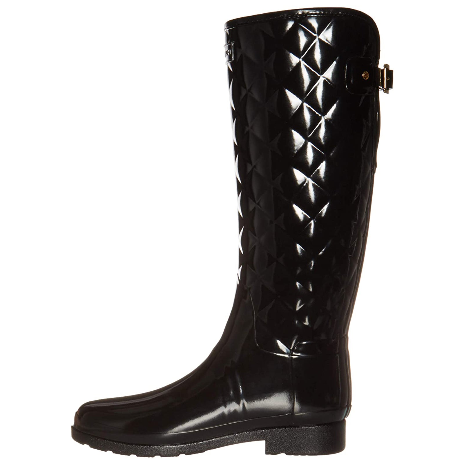 Hunter Refined Gloss Quilt Tall WFT1031RGL-BLK Rubber Womens Boots - Black - 39#color_black