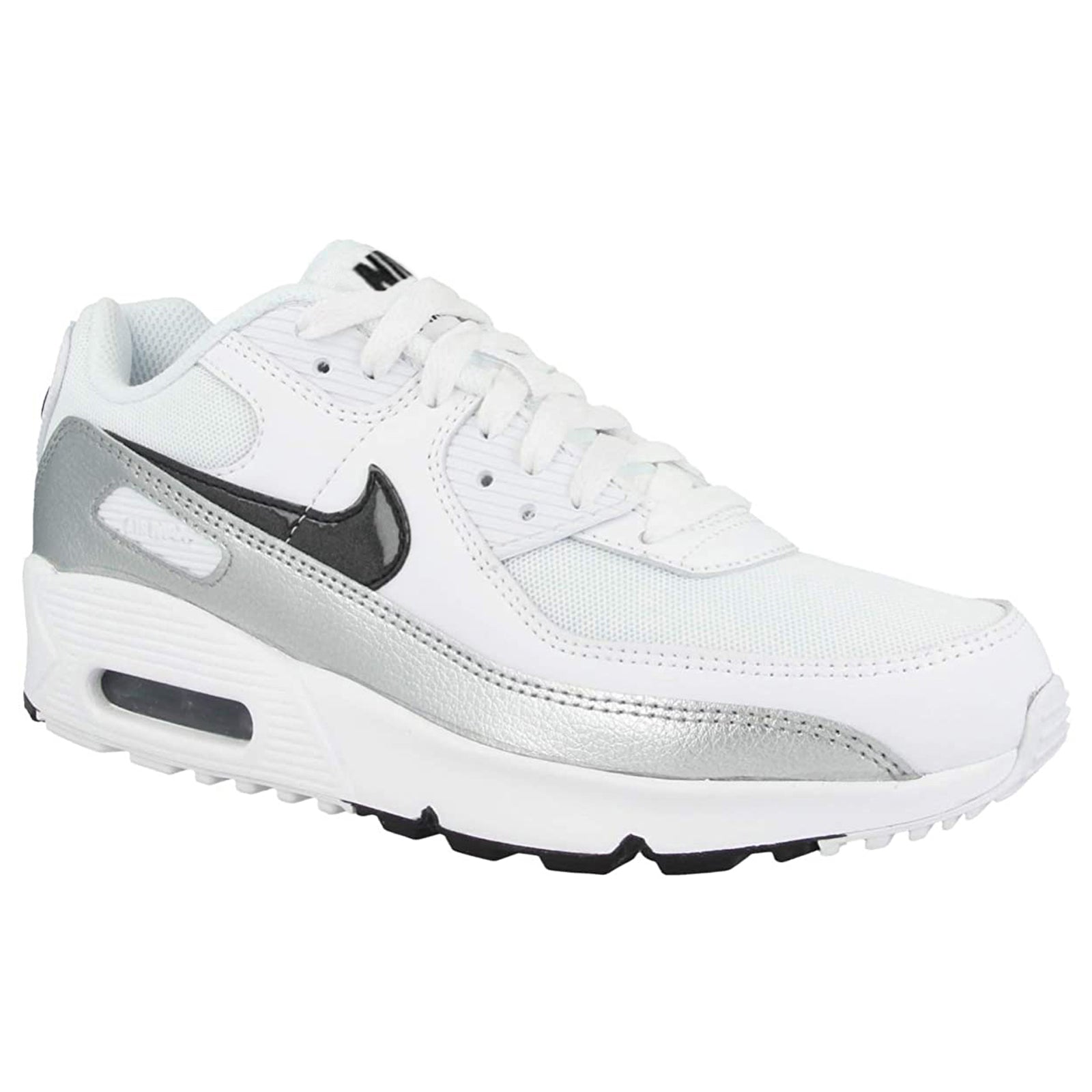 Nike Air Max 90 GS CZ5867-100 Leather Textile Youth Trainers - White Black - 36#color_white black