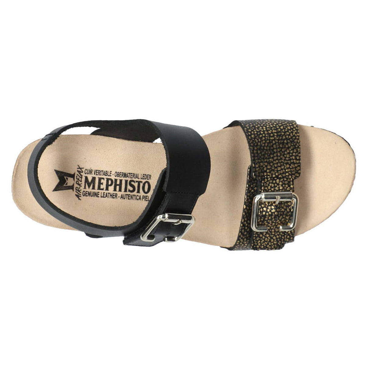 Mephisto Lissandra P5141920 Smooth Printed Leather Womens Sandals - Black - 39#color_black