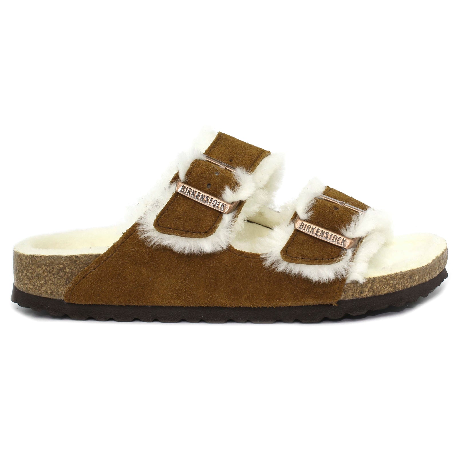 Birkenstock Arizona Shearling 1001128 Suede Unisex Sandals - Mink - 38#color_mink