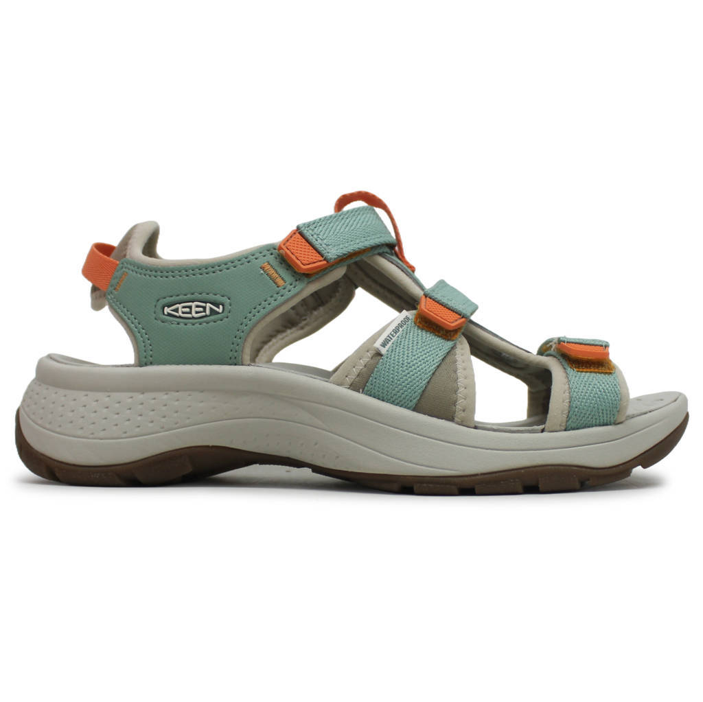 Keen Astoria West Open Toe Textile Synthetic Womens Sandals#color_granite green tangerine