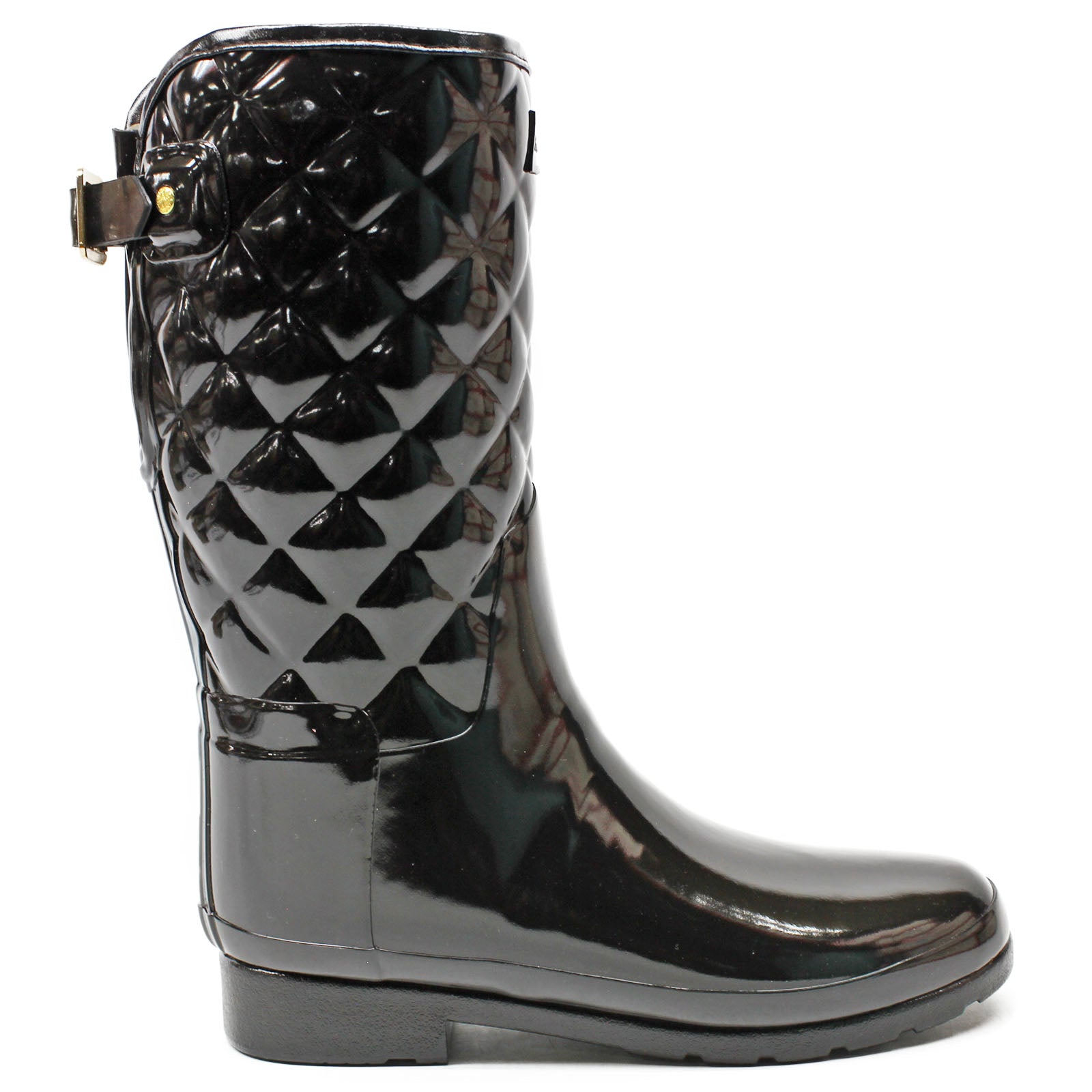 Hunter Refined Gloss Quilt Short WFS1029RGL-BLK Rubber Womens Boots - Black - 40-41#color_black