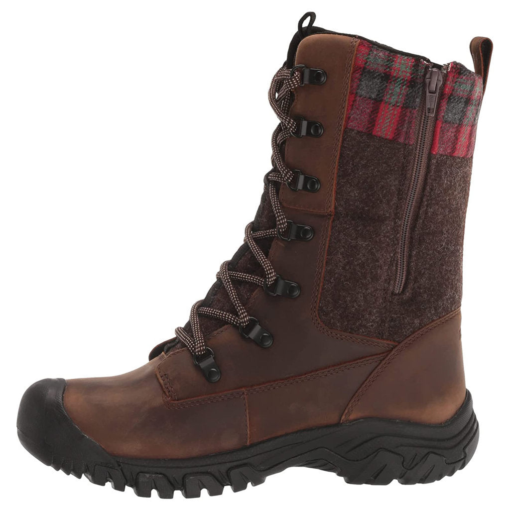 Keen Greta Leather Textile Insulated Women's Winter Tall Hiking Boots#color_brown red plaid