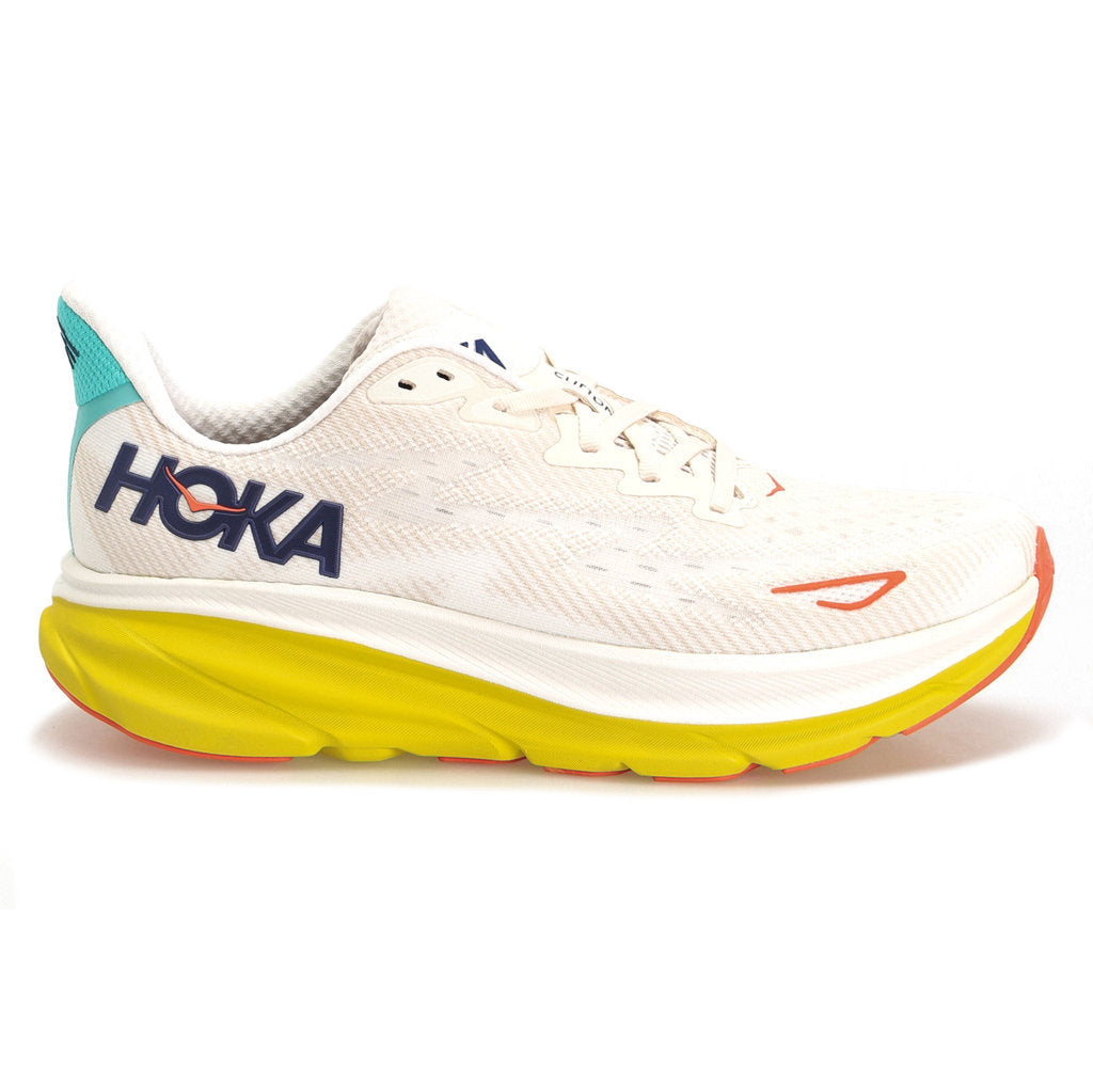 Hoka One One Clifton 9 Textile Mens Sneakers#color_eggnog passion fruit