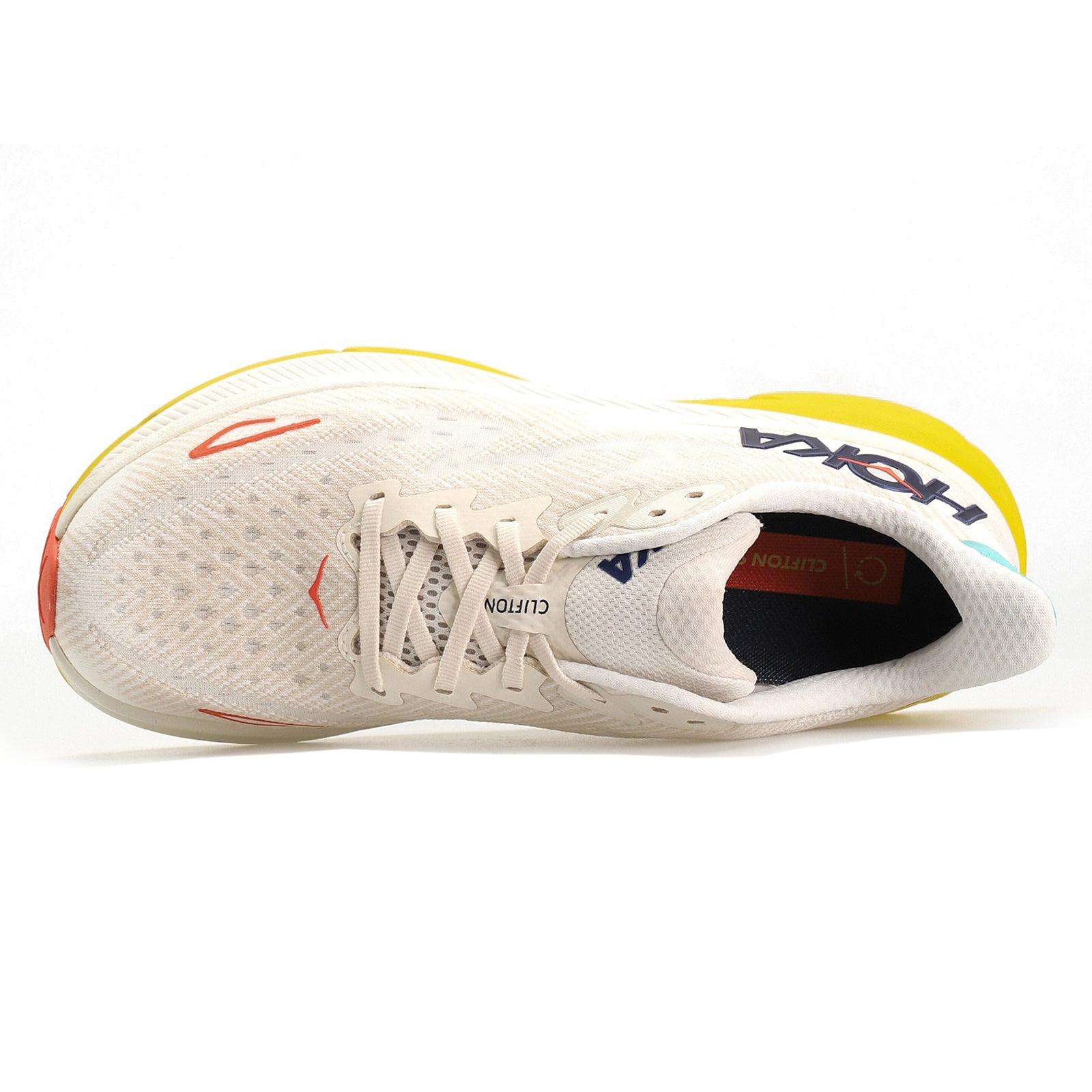 Hoka Clifton 9 Textile Mens Trainers#color_eggnog passion fruit