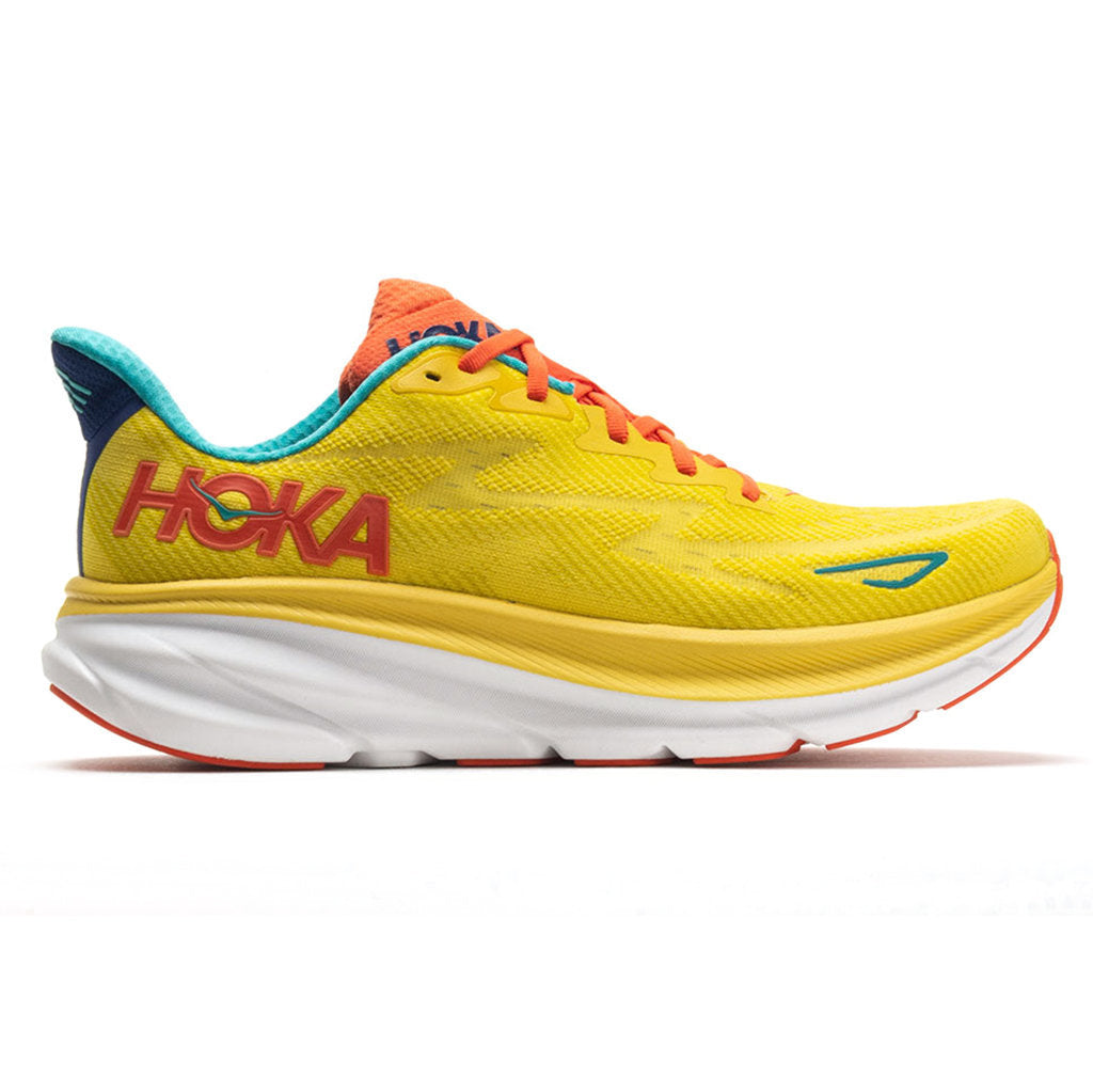 Hoka One One Clifton 9 Textile Mens Sneakers#color_passion fruit maize