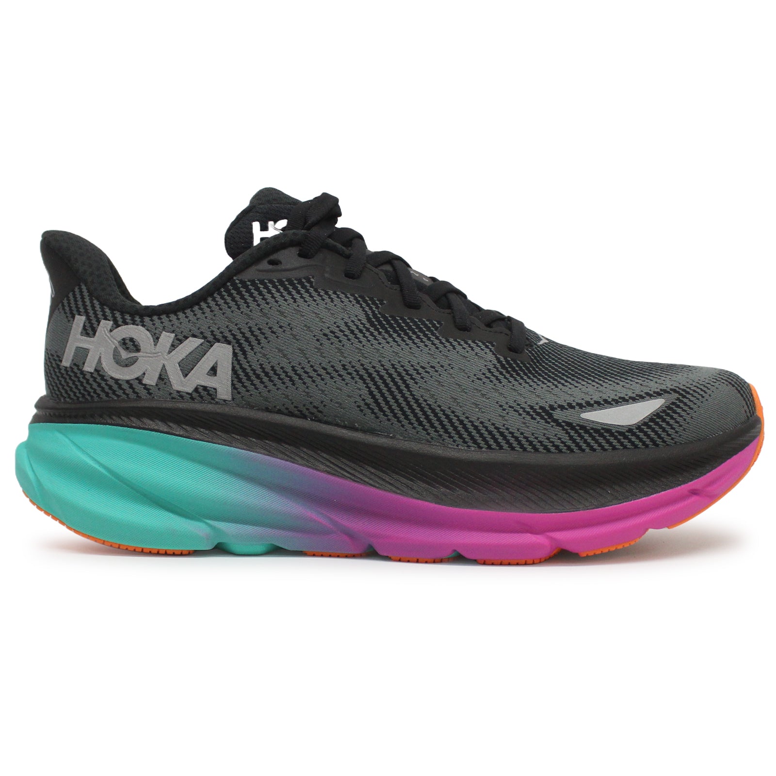 Hoka Clifton 9 GTX 1141470F-BCQ Textile Synthetic Mens Trainers - Black Electric Aqua - 12#color_black electric aqua