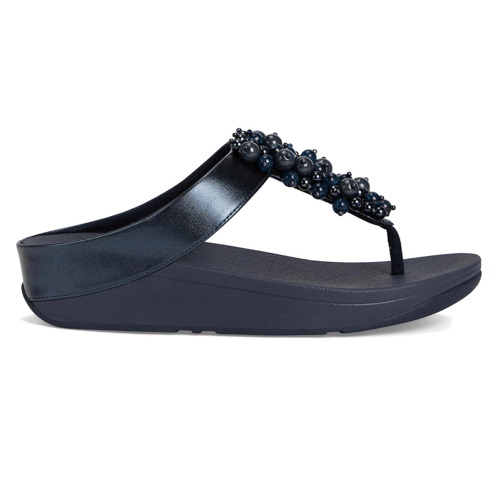 FitFlop Fino Bauble Bead Toe Post Synthetic Leather Womens Sandals#color_midnight navy