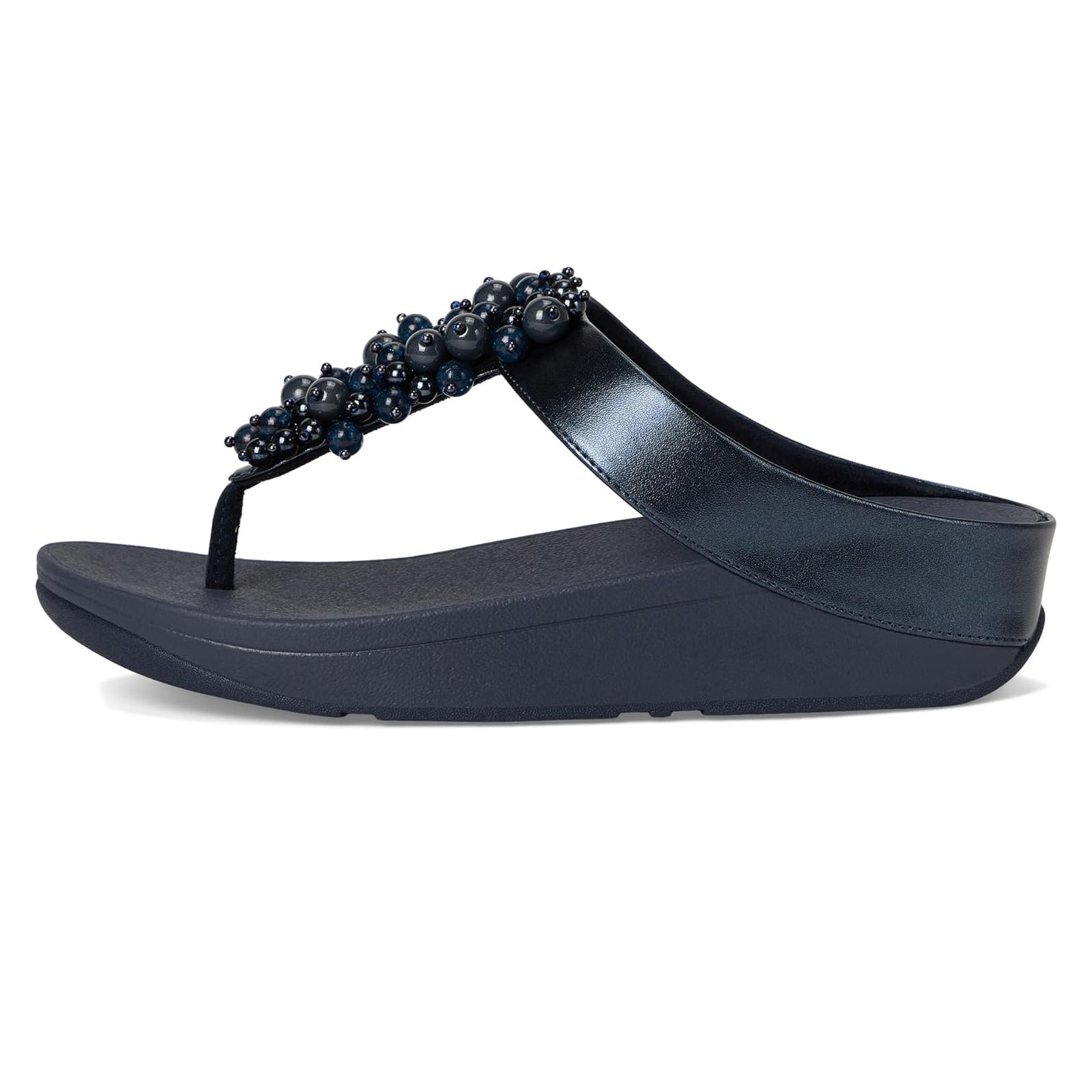 FitFlop Fino Bauble Bead Toe Post Synthetic Leather Womens Sandals#color_midnight navy