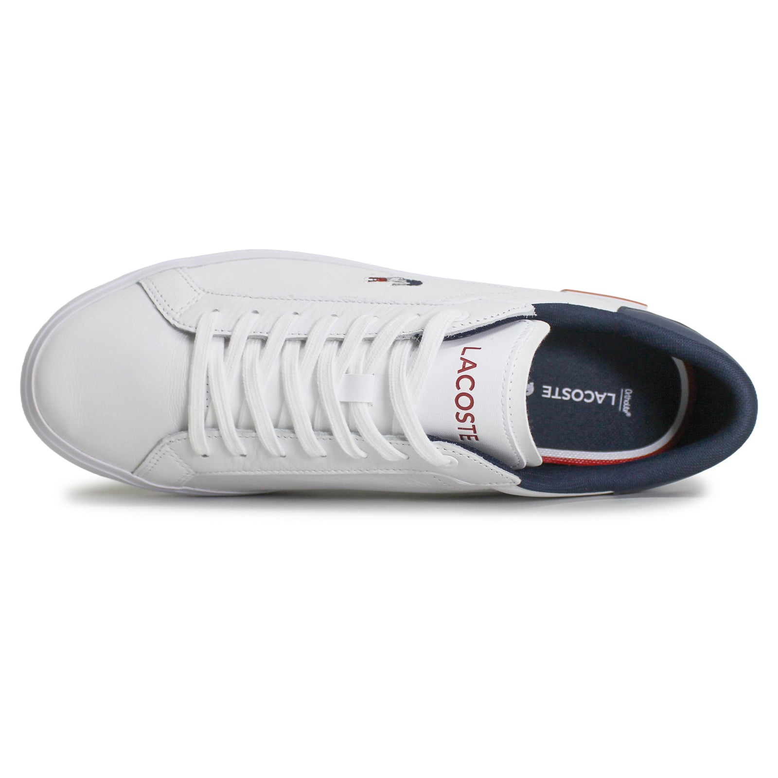 Lacoste Powercourt 7-43SMA0034407 Leather Synthetic Mens Trainers - White Navy Red - 43#color_white navy red