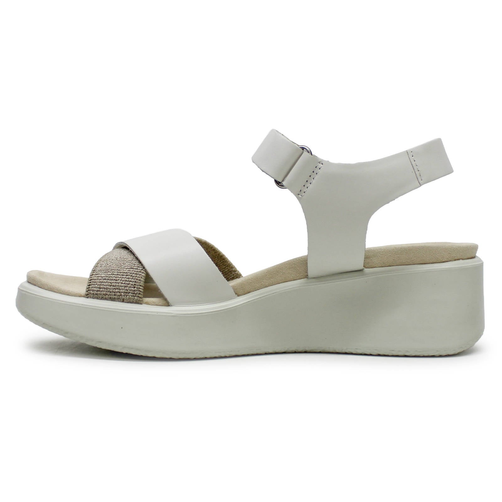 Ecco Flowt Wedge LX 273323 Leather Womens Sandals#color_white