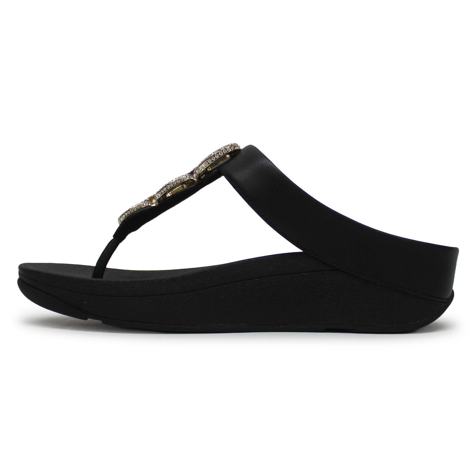 FitFlop Fino Crystal Chain Toe Post Leather Womens Sandals#color_black