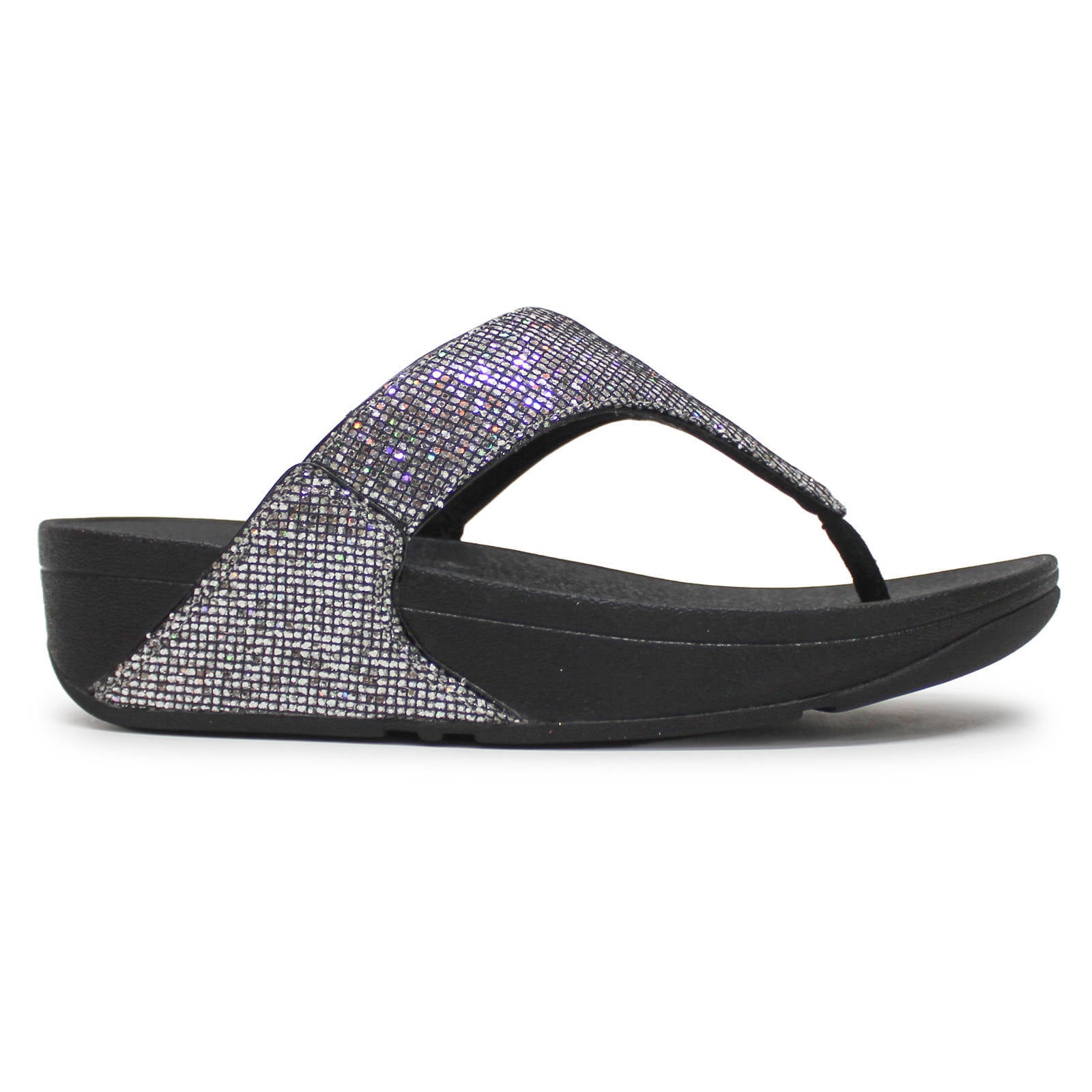 FitFlop Lulu Glitterball Toe Post Synthetic Womens Sandals#color_silver