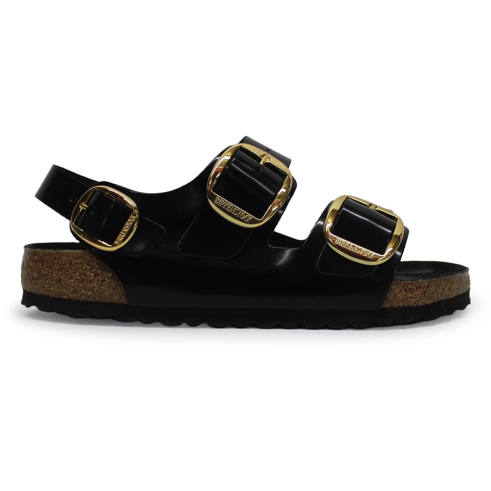 Birkenstock Milano Big Buckle Natural Leather Unisex Sandals#color_high shine black