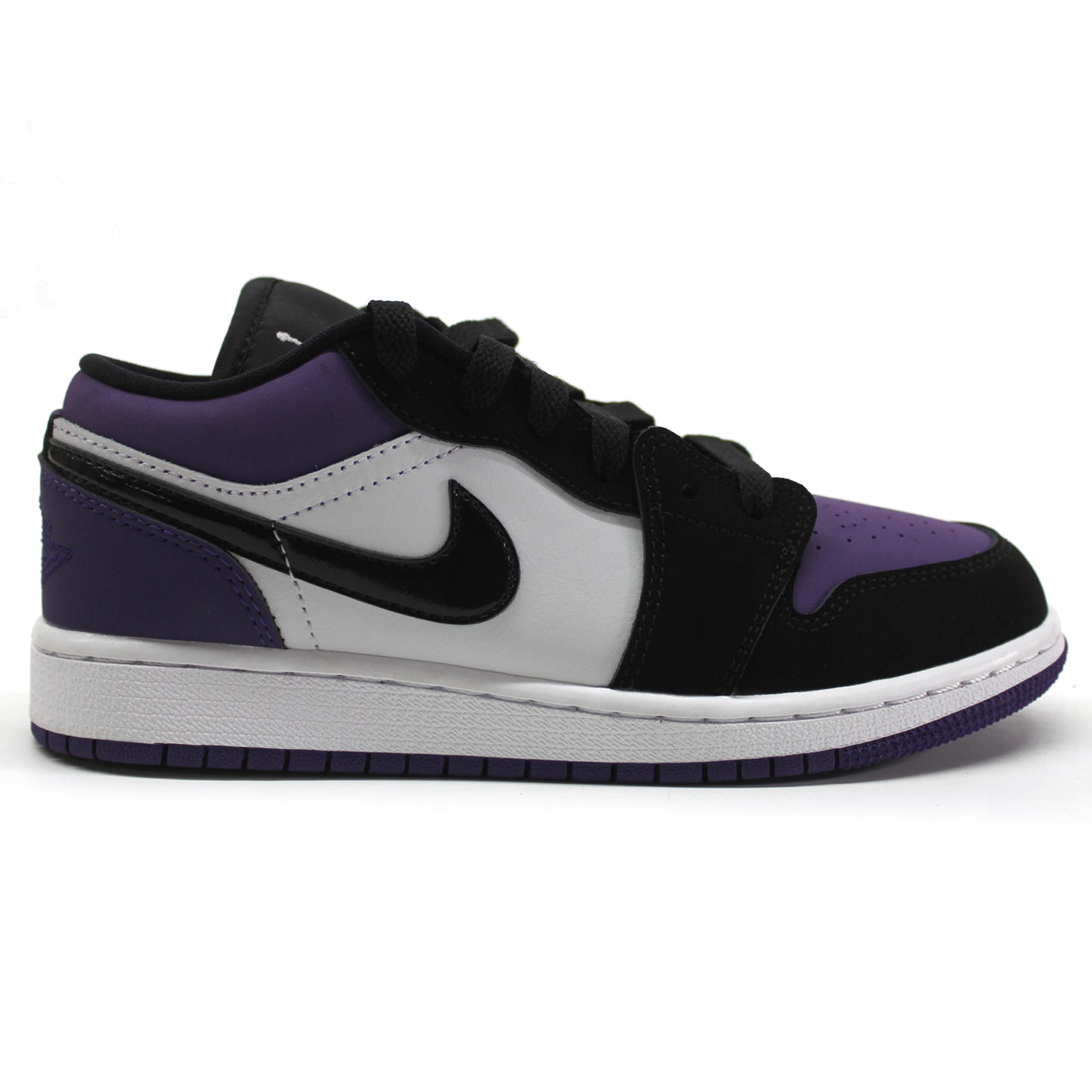 Jordan Air Jordan 1 Low 553560-125 Leather Textile Youth Trainers - White Black Court Purple - 36#color_white black court purple