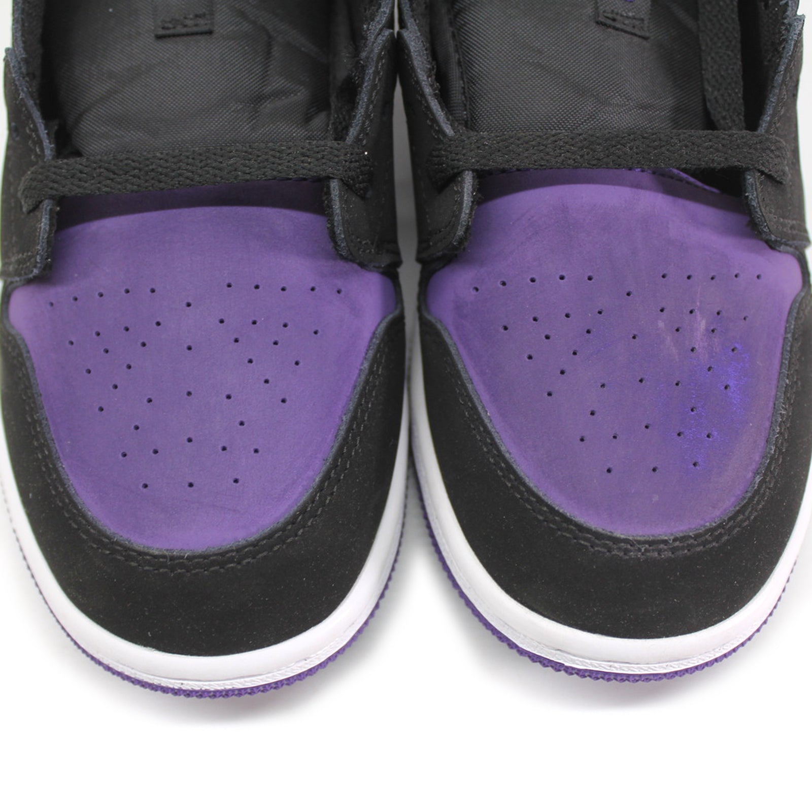 Jordan Air Jordan 1 Low 553560-125 Leather Textile Youth Trainers - White Black Court Purple - 37.5#color_white black court purple