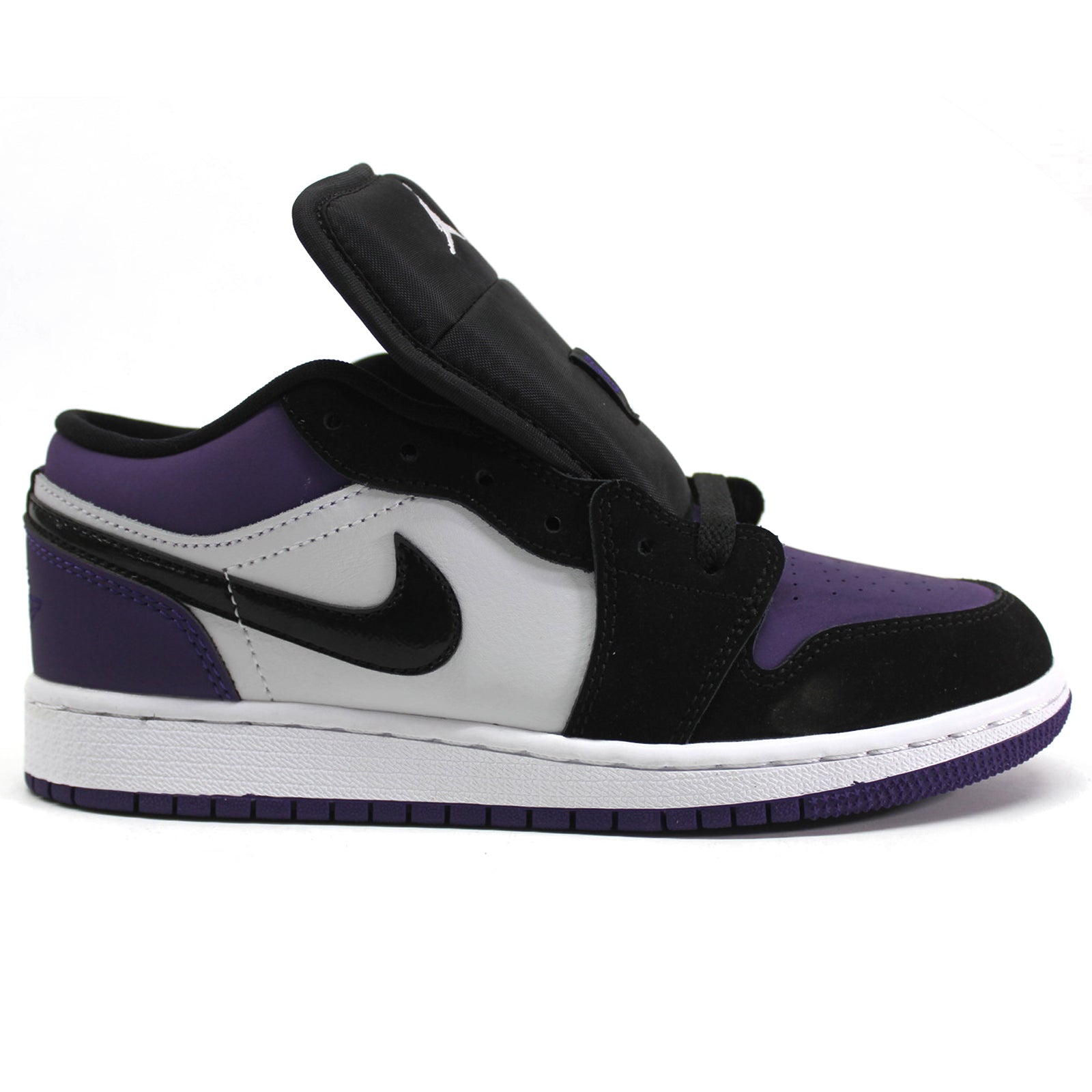 Jordan Air Jordan 1 Low 553560-125 Leather Textile Youth Trainers - White Black Court Purple - 37.5#color_white black court purple