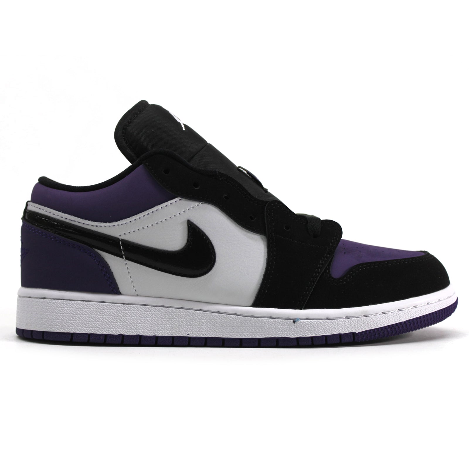 Jordan Air Jordan 1 Low 553560-125 Leather Textile Youth Trainers - White Black Court Purple - 39#color_white black court purple