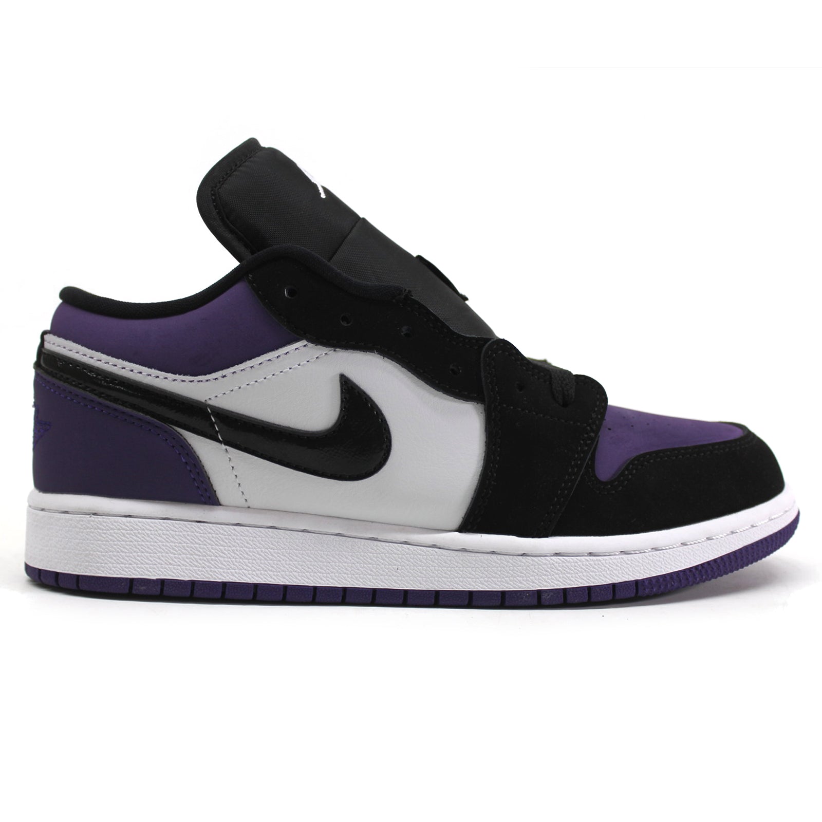 Jordan Air Jordan 1 Low 553560-125 Leather Textile Youth Trainers - White Black Court Purple - 40#color_white black court purple