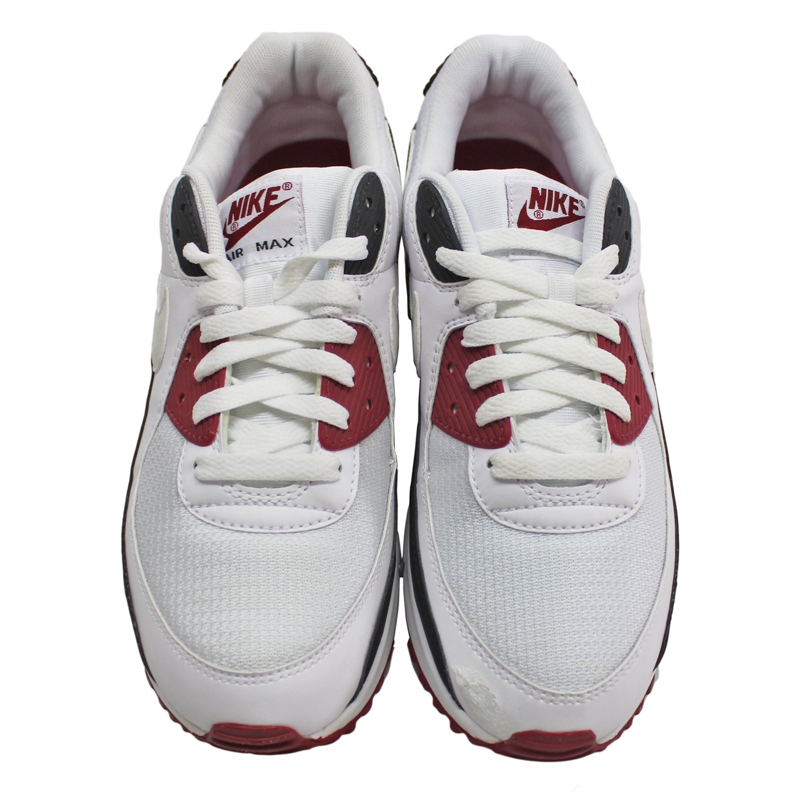 Nike Air Max 90 CT4352-104 Leather Textile Unisex Trainers - White Maroon Black - 43#color_white maroon black