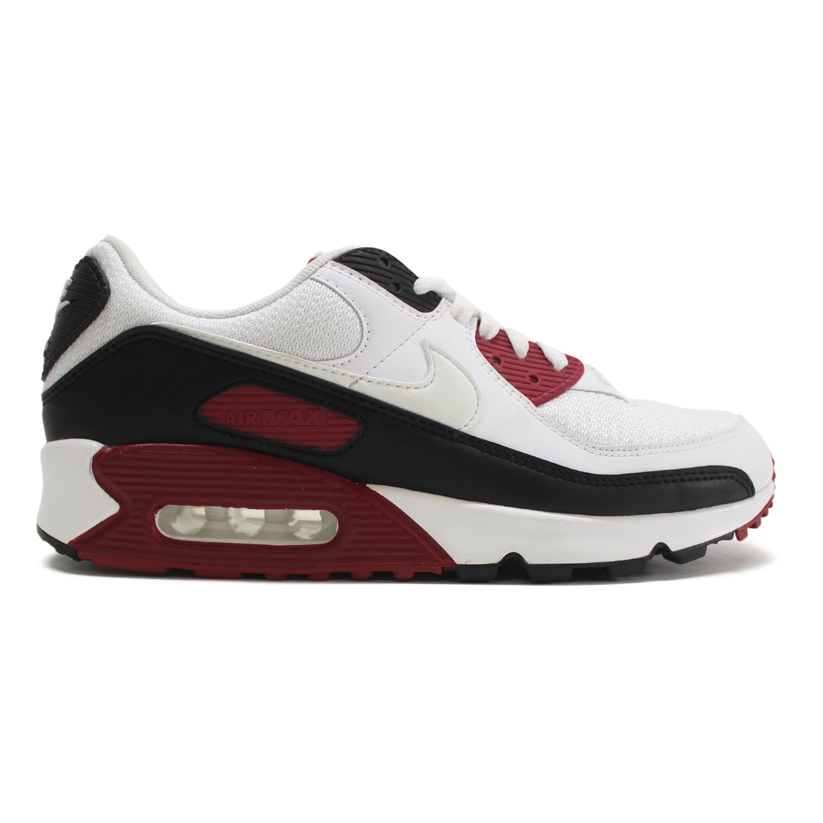 Nike Air Max 90 CT4352-104 Leather Textile Unisex Trainers - White Maroon Black - 43#color_white maroon black