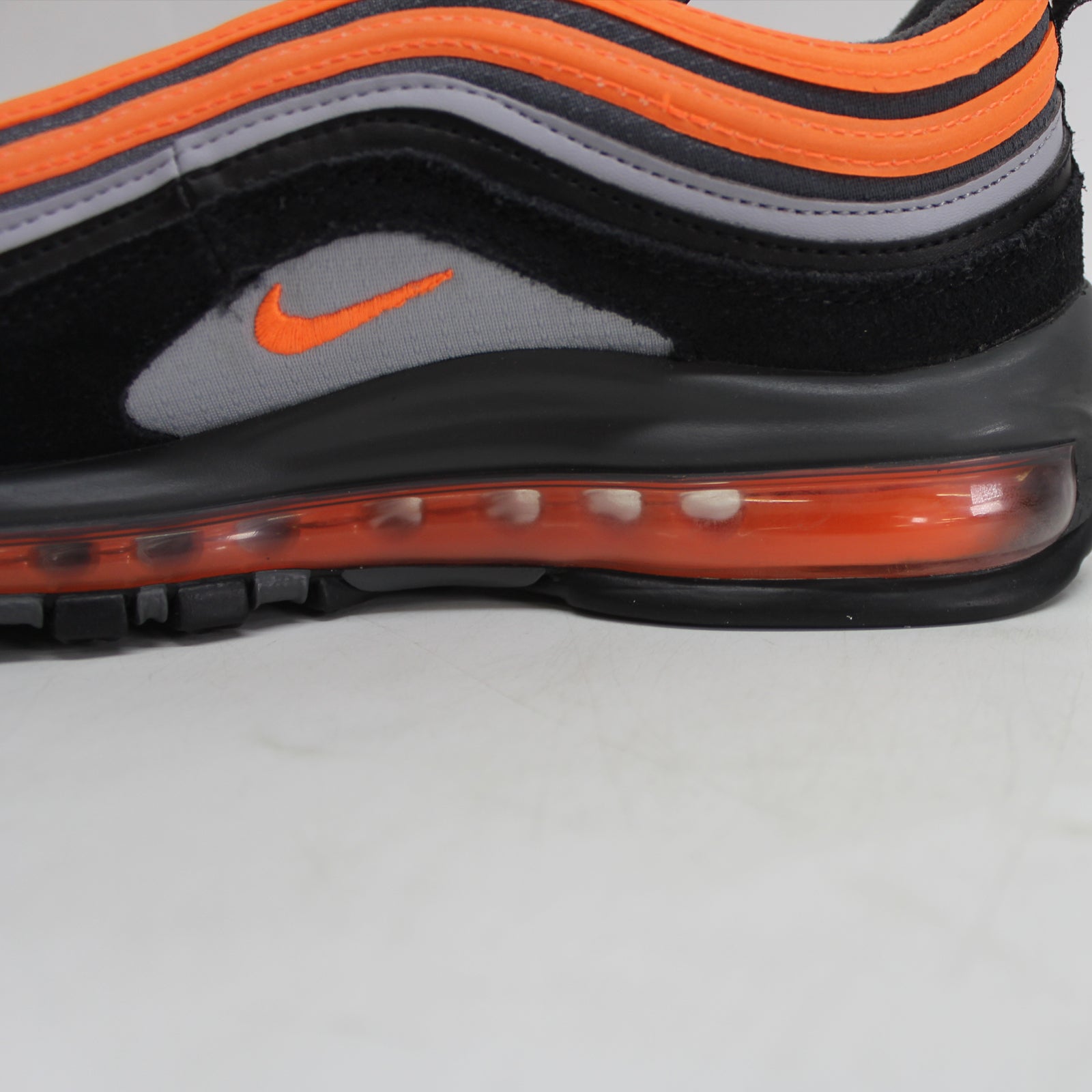 Nike Air Max 97 GS 921522-013 Textile Leather Youth Trainers - Wolf Grey Total Orange - 38#color_wolf grey total orange