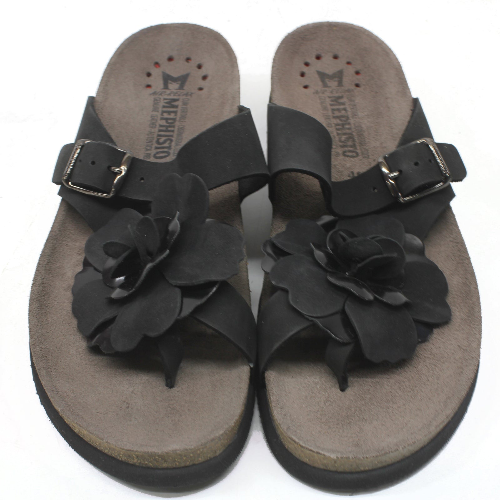 Mephisto Helen Flower 6000 Nubuck Womens Sandals - Black - 40#color_black