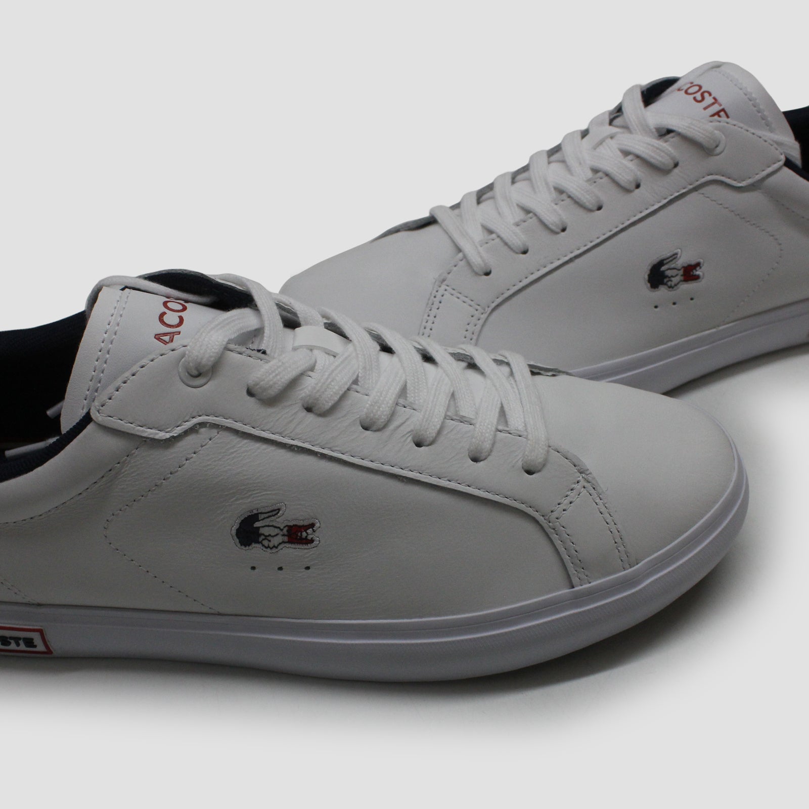 Lacoste Powercourt 7-43SMA0034407 Leather Synthetic Mens Trainers - White Navy Red - 43#color_white navy red