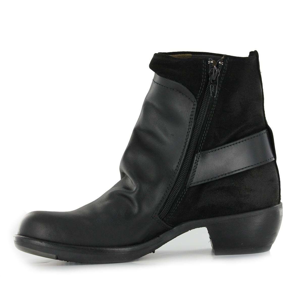 Fly London Mel Black Leather Womens Boots - P141633003#color_black