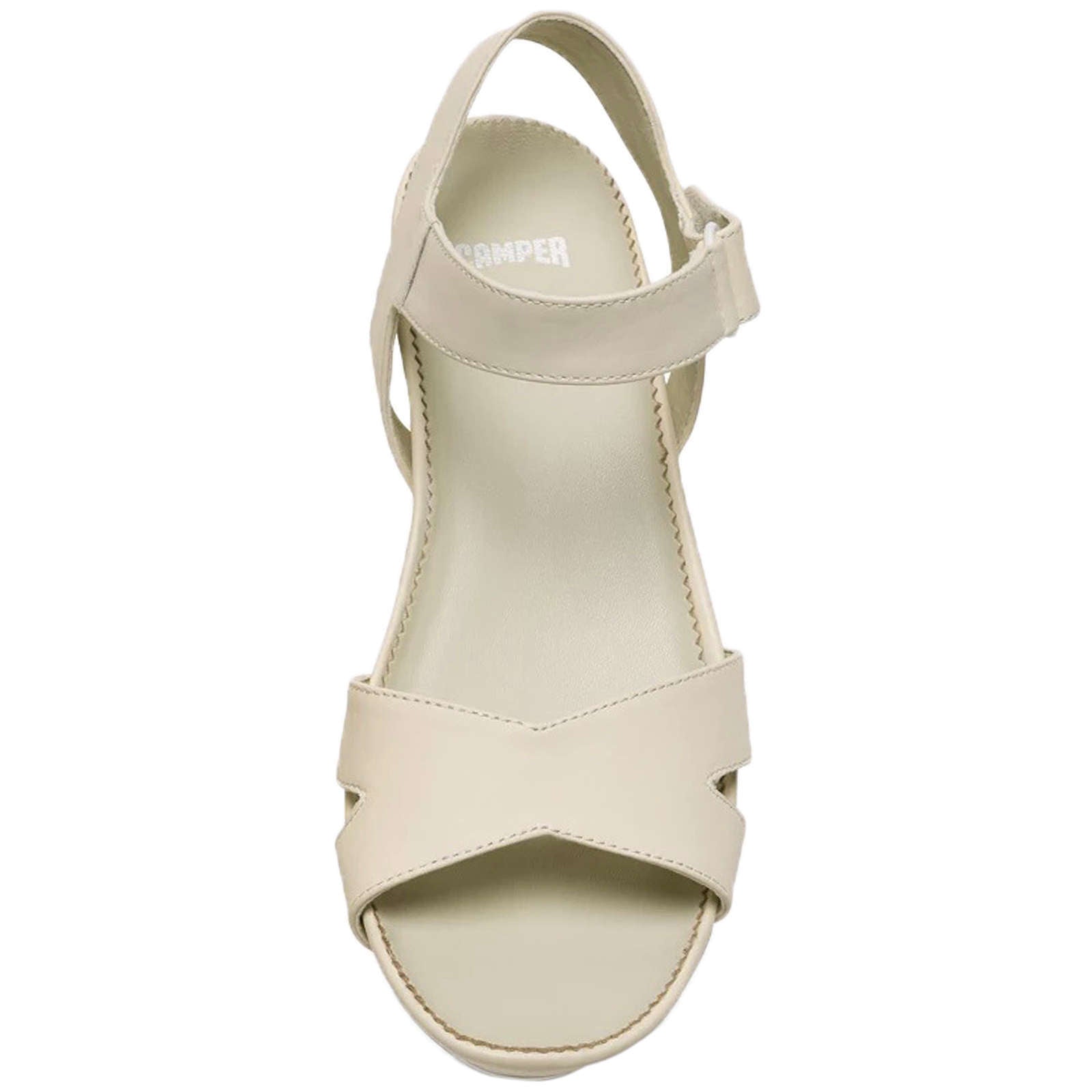 Camper Micro Calfskin Leather Women's Wedge Heel Sandals#color_light beige