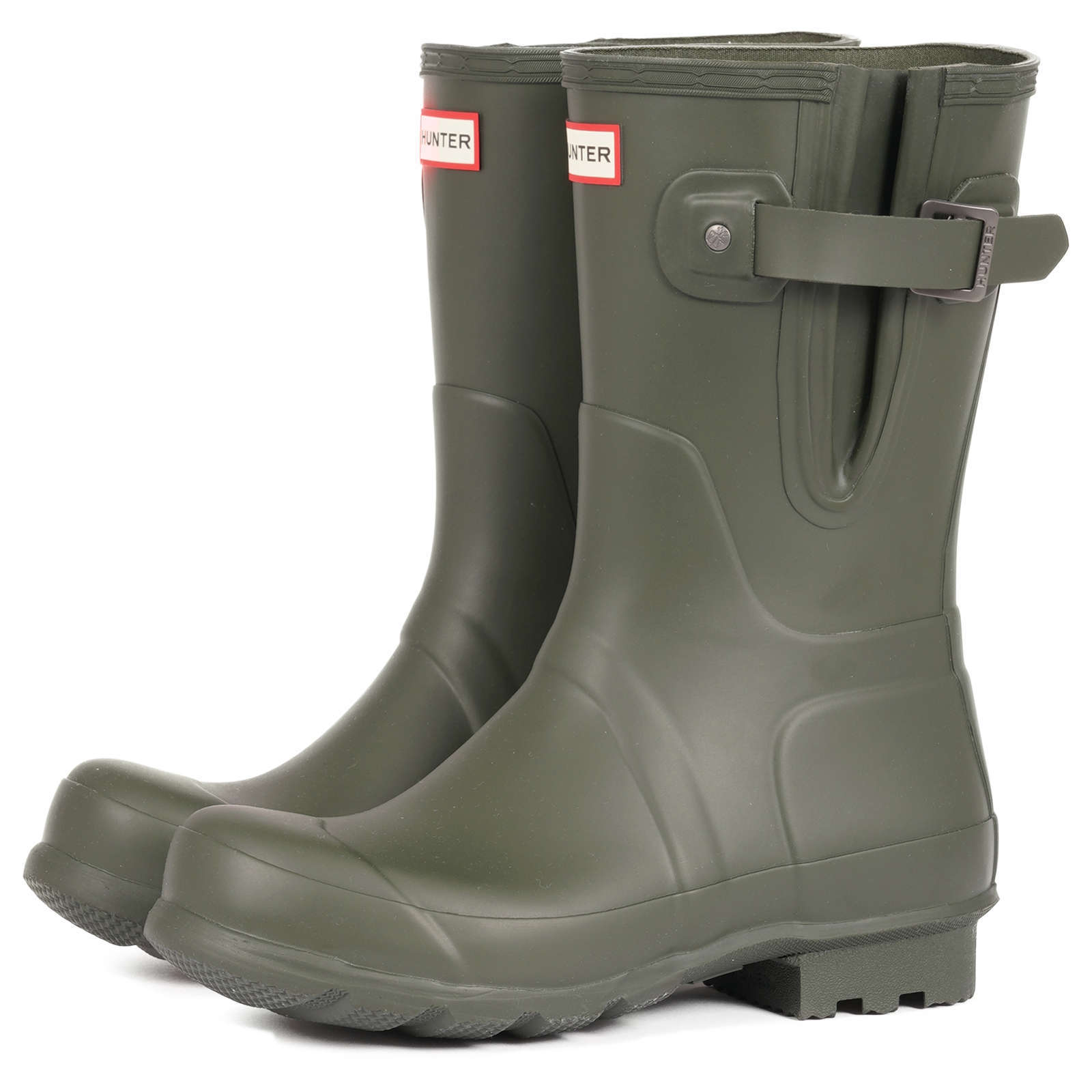 Hunter Original Side Adjustable Rubber Men's Short Wellington Boots#color_dark olive