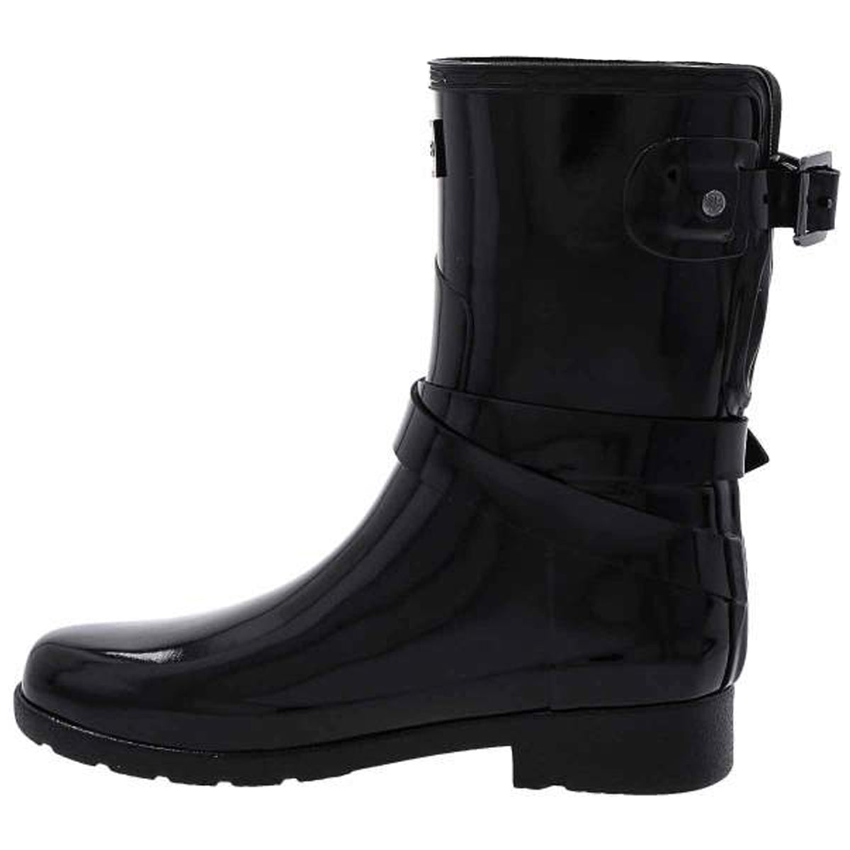 Hunter Refined Gloss Rubber Adjustable Women's Short Wellington Boots#color_black