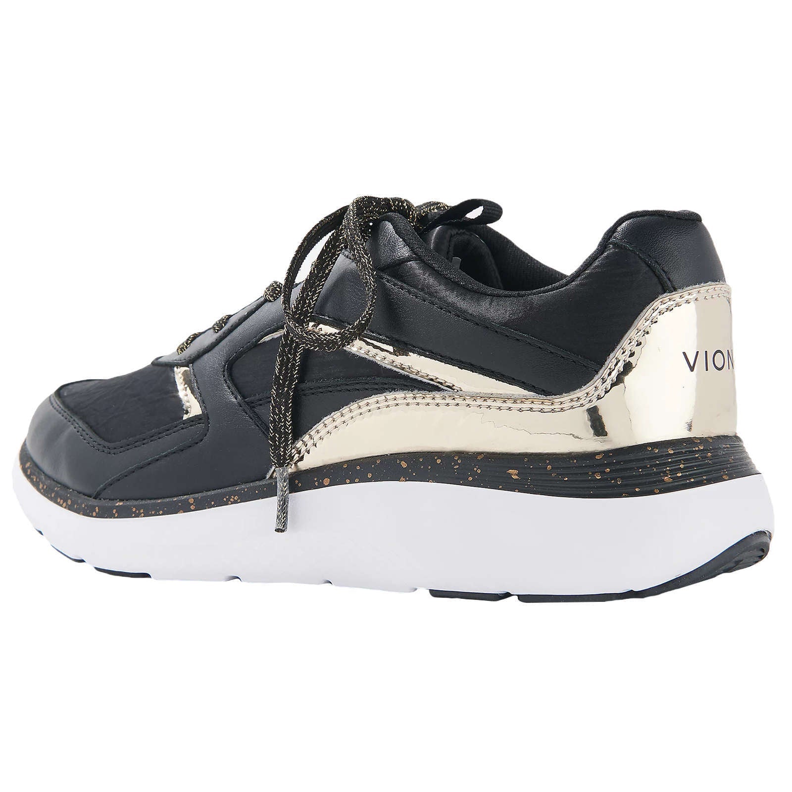 Vionic Delmar Adela Met Leather Textile Womens Sneakers#color_black