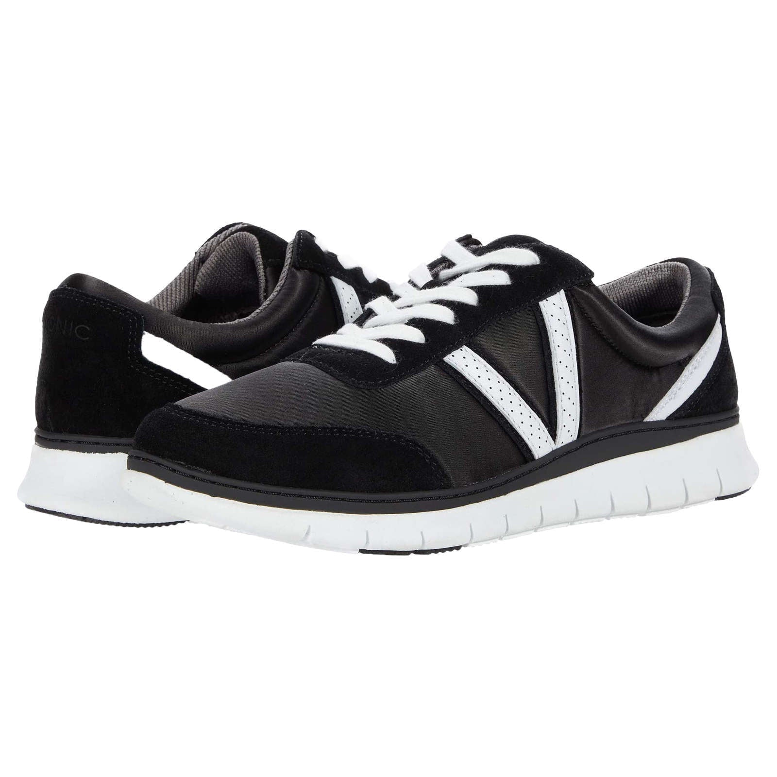 Vionic Fresh Nana Satin Leather Textile Womens Sneakers#color_black