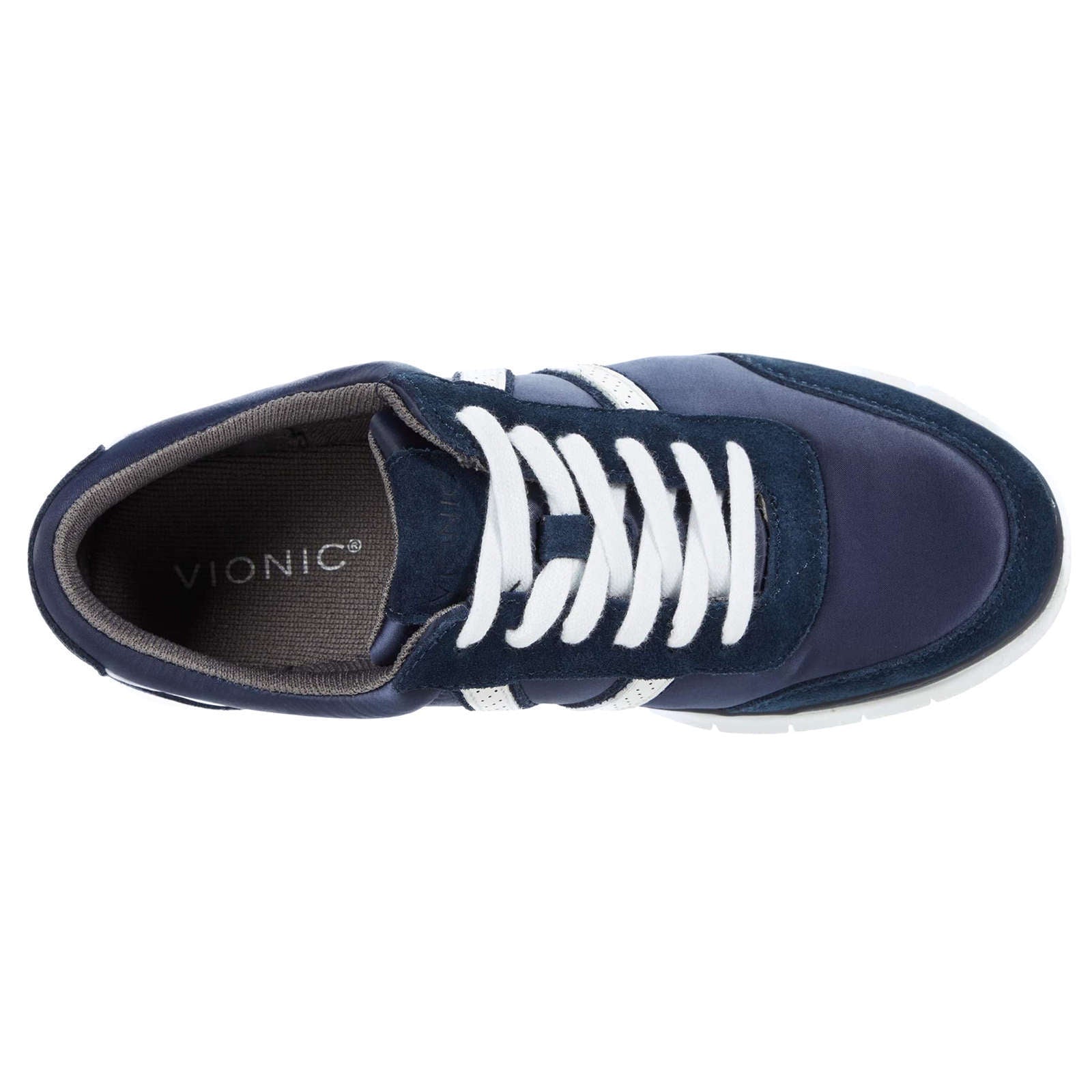 Vionic Fresh Nana Satin Leather Textile Womens Sneakers#color_navy