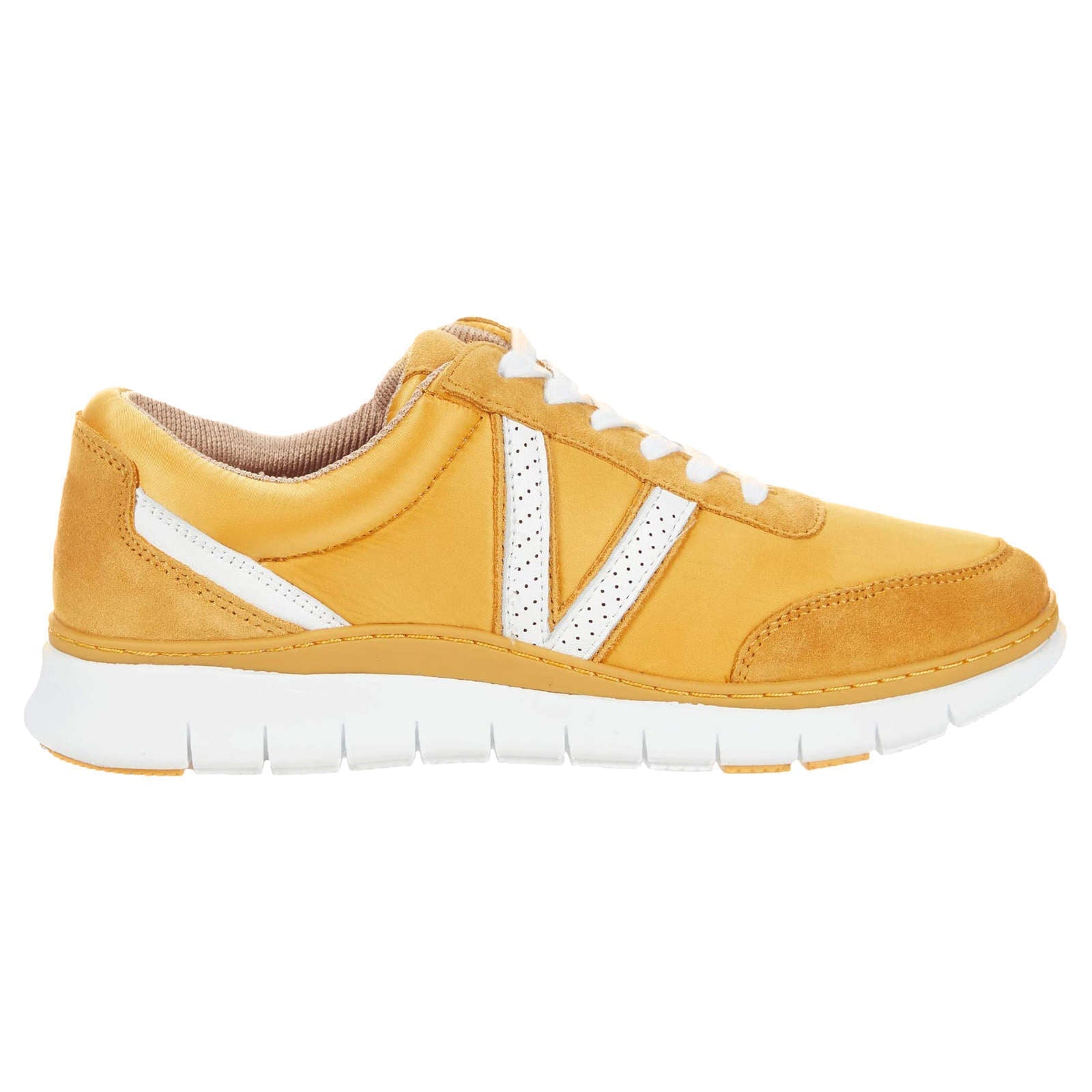 Vionic Fresh Nana Satin Leather Textile Womens Sneakers#color_mustard