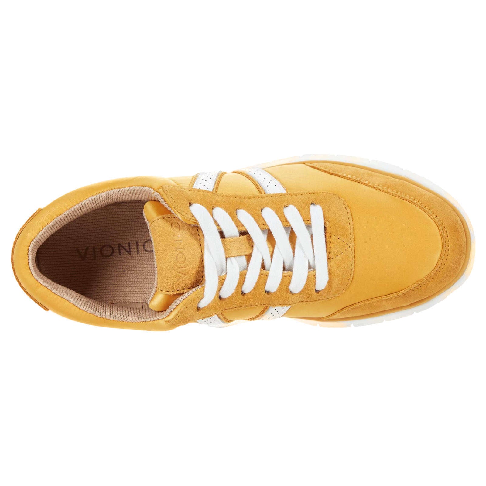 Vionic Fresh Nana Satin Leather Textile Womens Sneakers#color_mustard