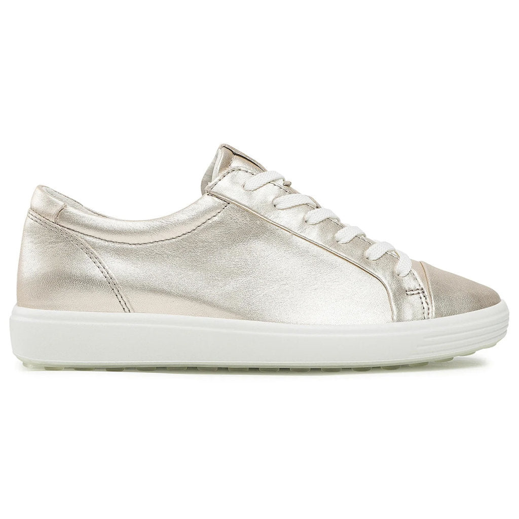 Ecco Soft 7 470303 Leather Womens Sneakers#color_pure white gold