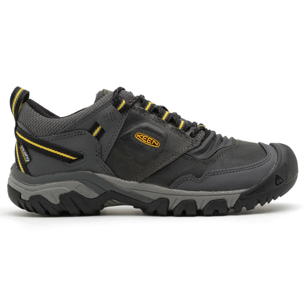 Keen Ridge Flex Waterproof Leather Men's Hiking Shoes#color_steel grey keen yellow