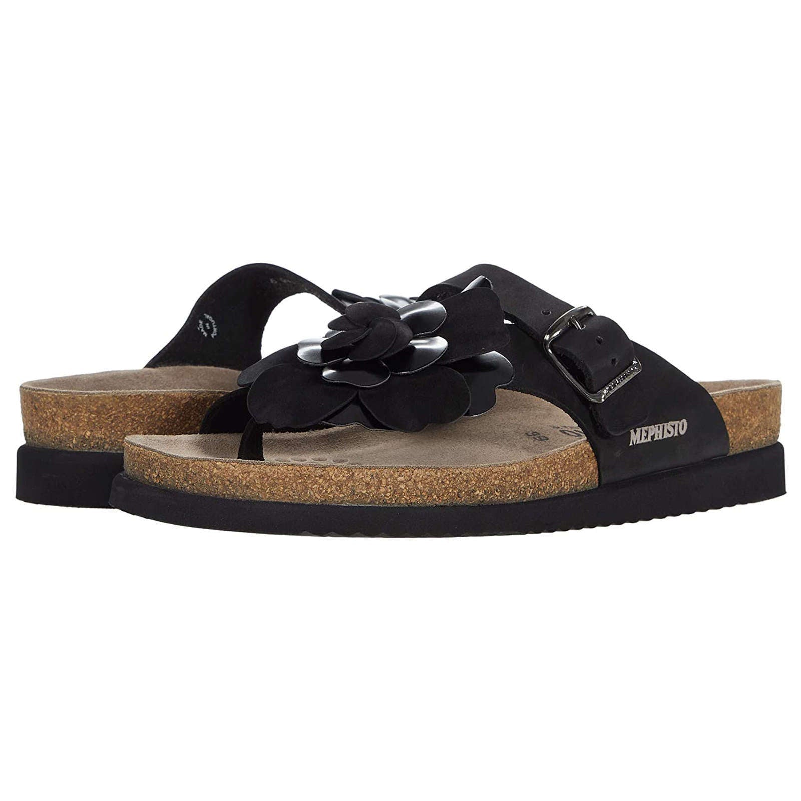 Mephisto Helen Flower Nubuck Womens Sandals#color_black