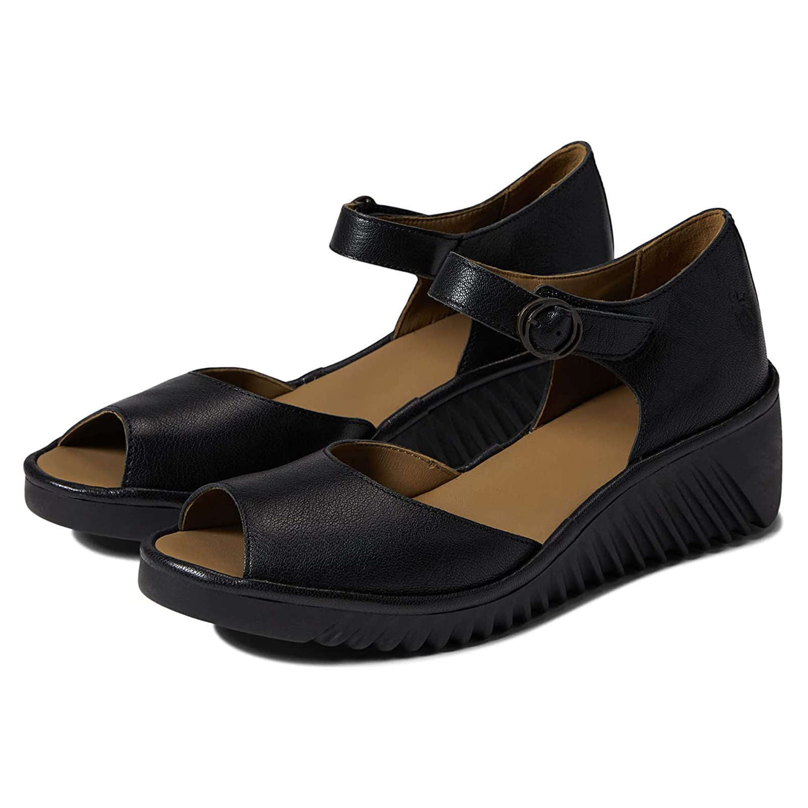 Fly London LENE383FLY Mousse Leather Womens Sandals#color_black