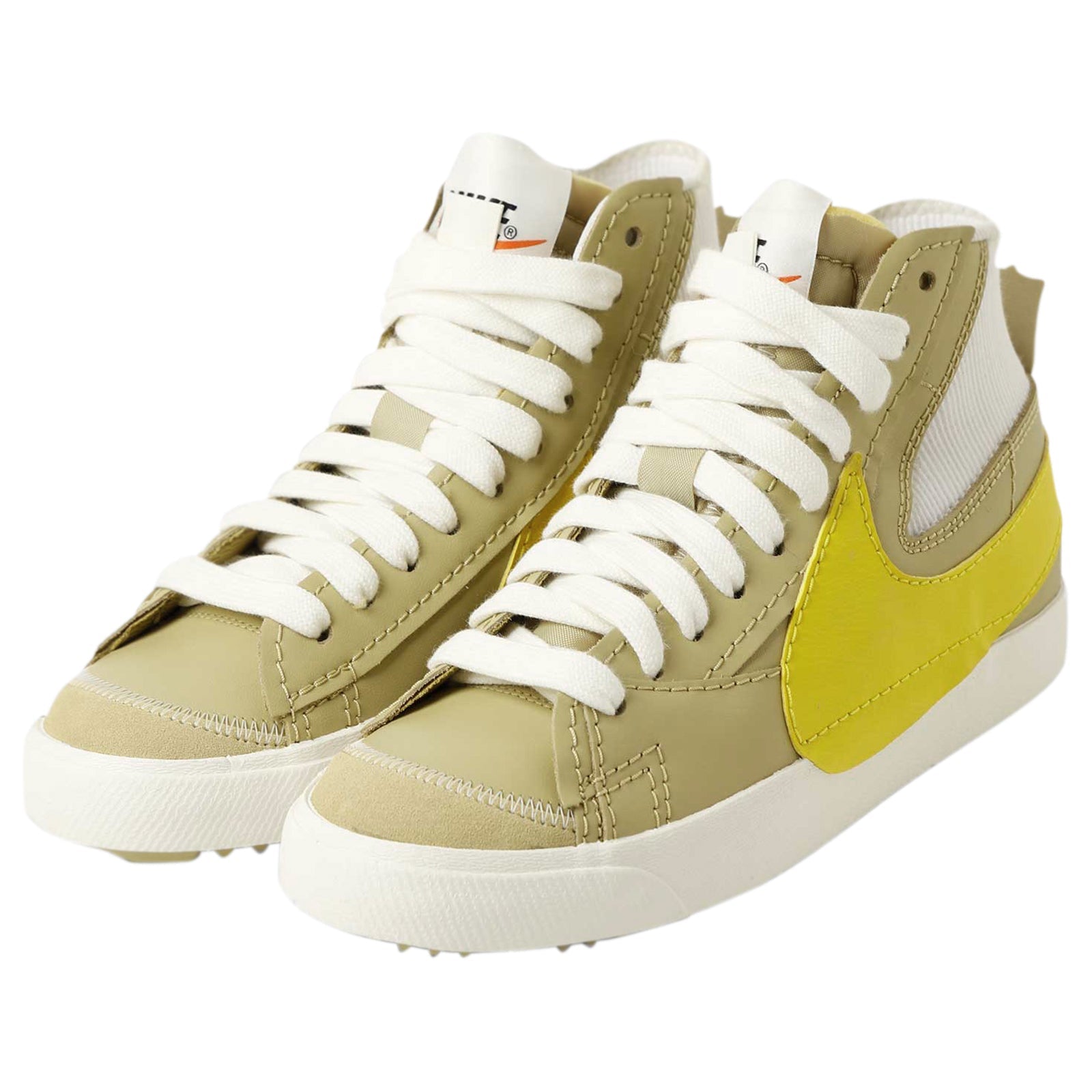 Nike Blazer Mid '77 Jumbo Leather Textile Unisex Sneakers#color_wheat grass vivid sulfur sail