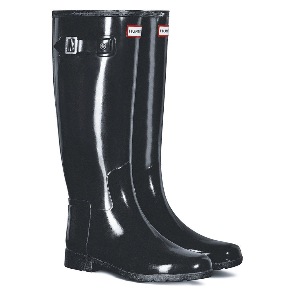 Hunter Refined Slim Fit Gloss Rubber Women's Short Wellington Boots#color_black