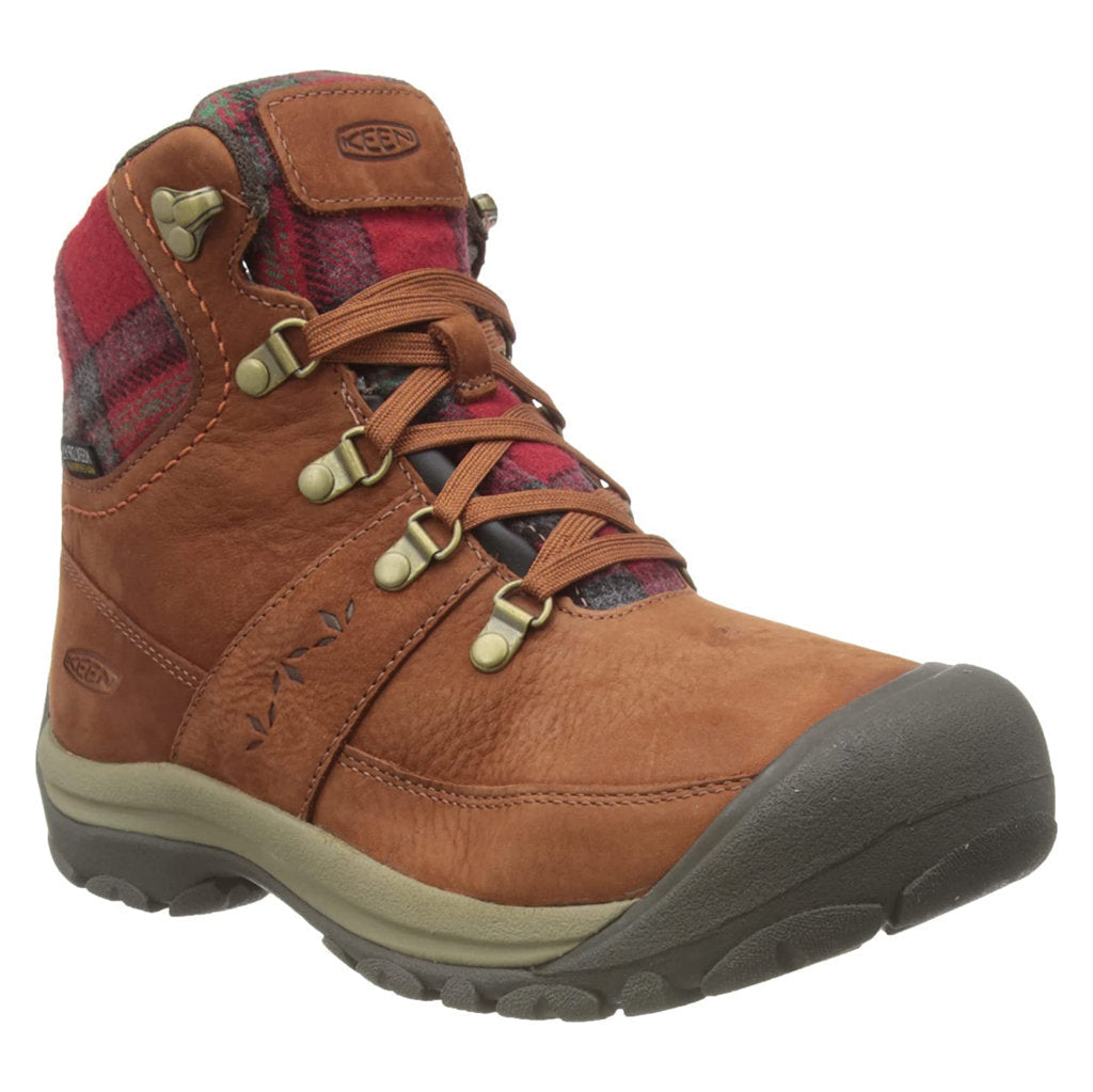 Keen Kaci III Mid Waterproof Leather & Textile Women's Snow Boots#color_tortoise shell red plaid