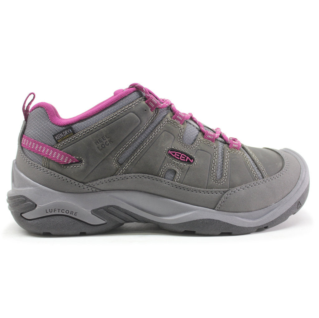 Keen Circadia Leather And Mesh Women's Waterproof Hiking Sneakers#color_steel grey boysenberry